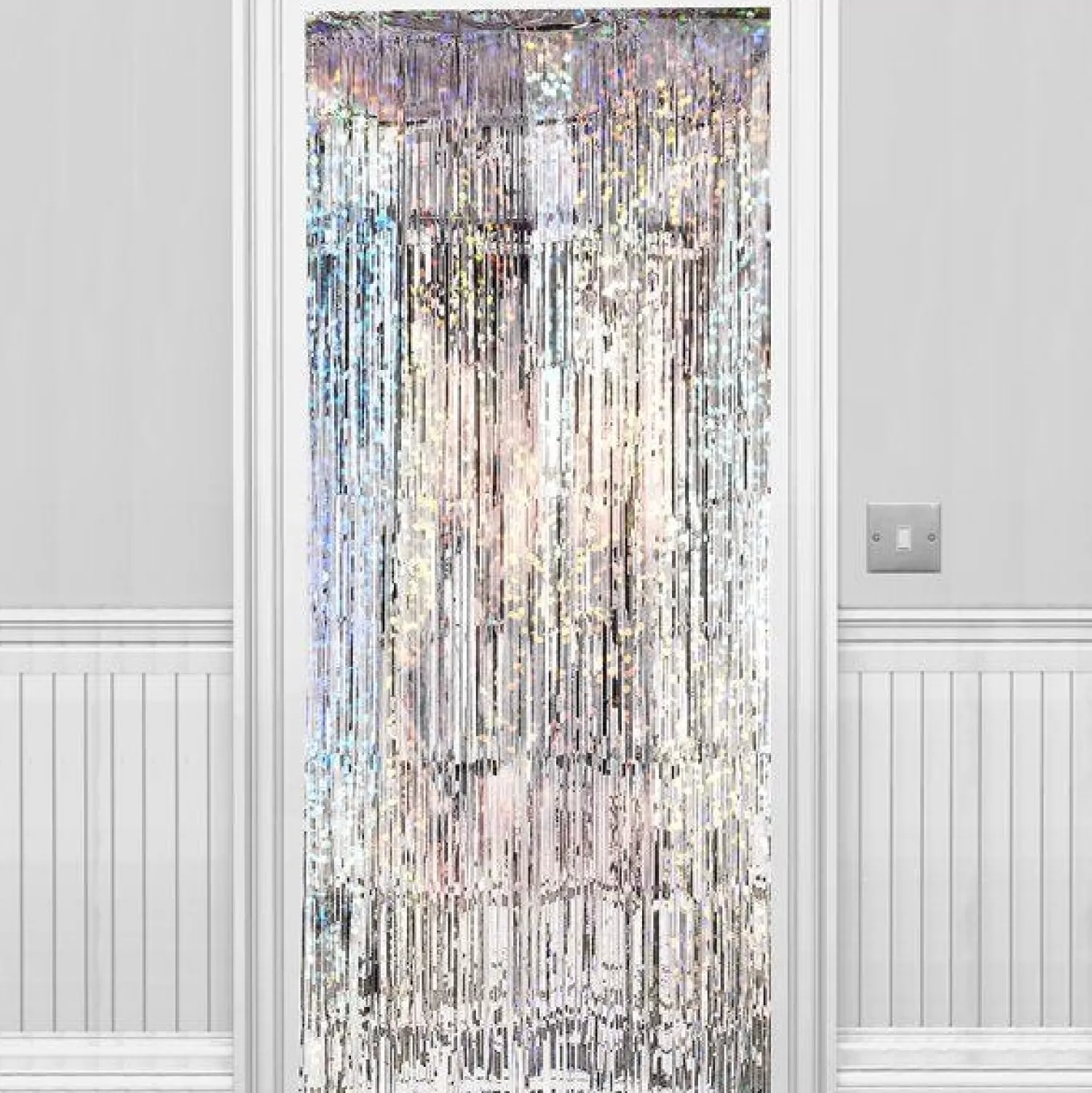 Cheap Party Delights Holographic Silver Foil Door Curtain - 2.4M X 92Cm