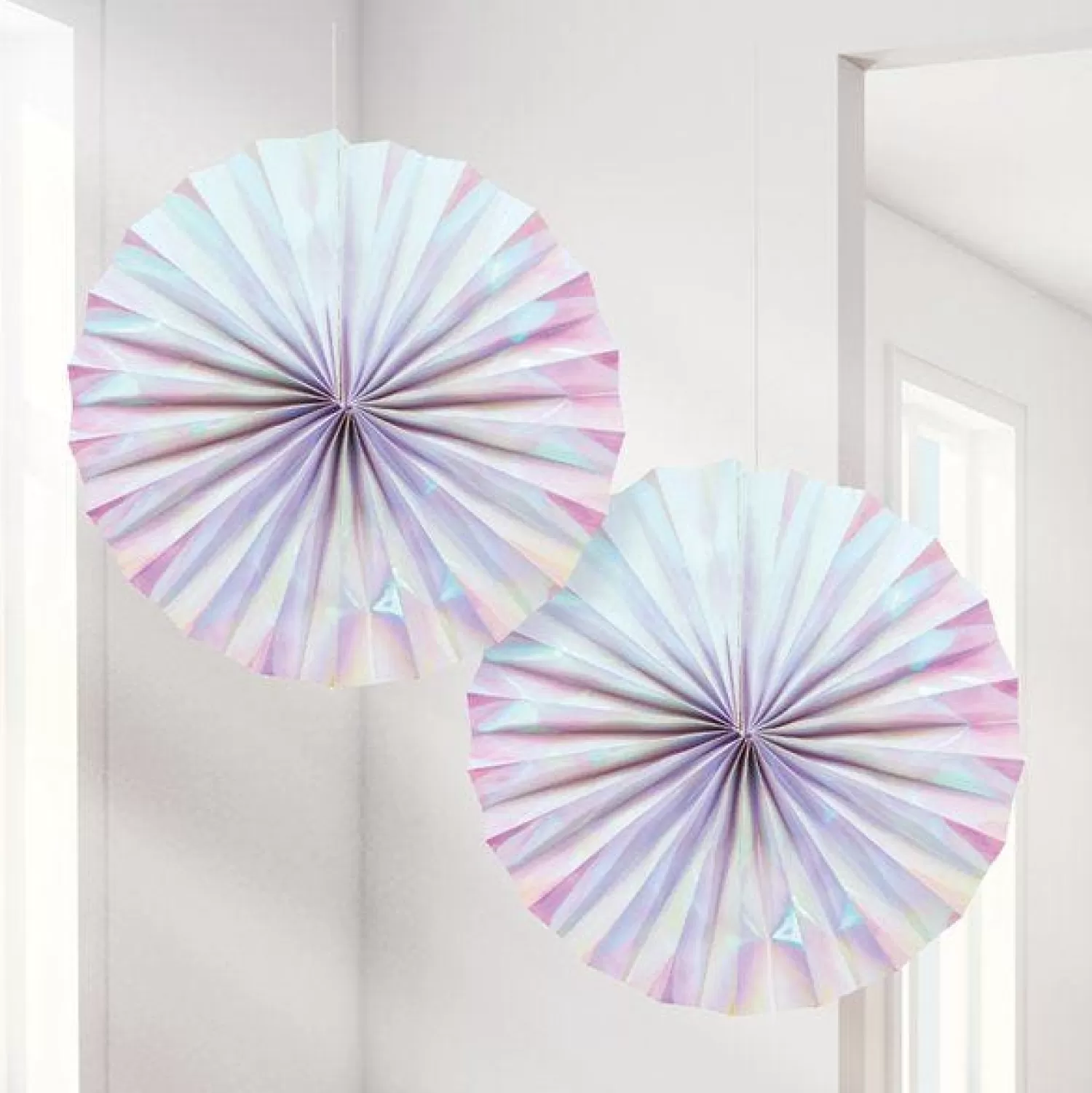 Shop Party Delights Iridescent Paper Fan Decorations - 30Cm (2Pk)