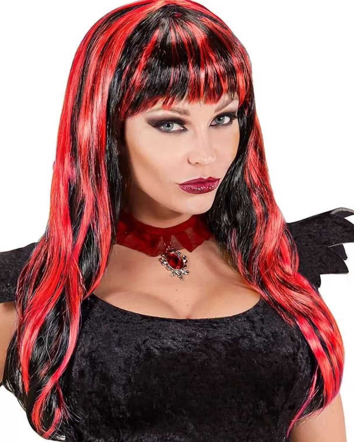 Long Black & Red Wig<Party Delights Flash Sale