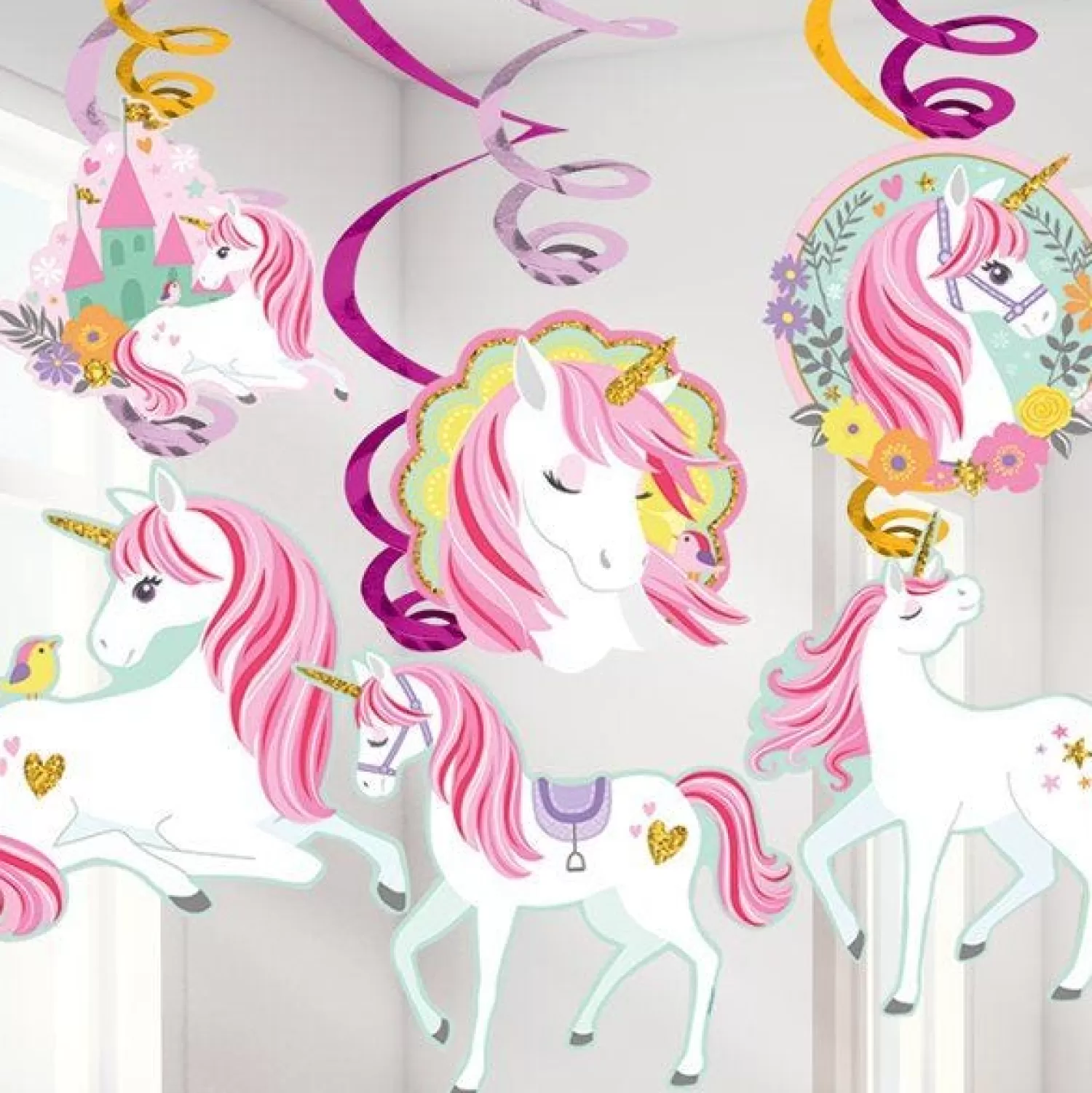 Cheap Party Delights Magical Unicorn Hanging Swirls (12Pk)