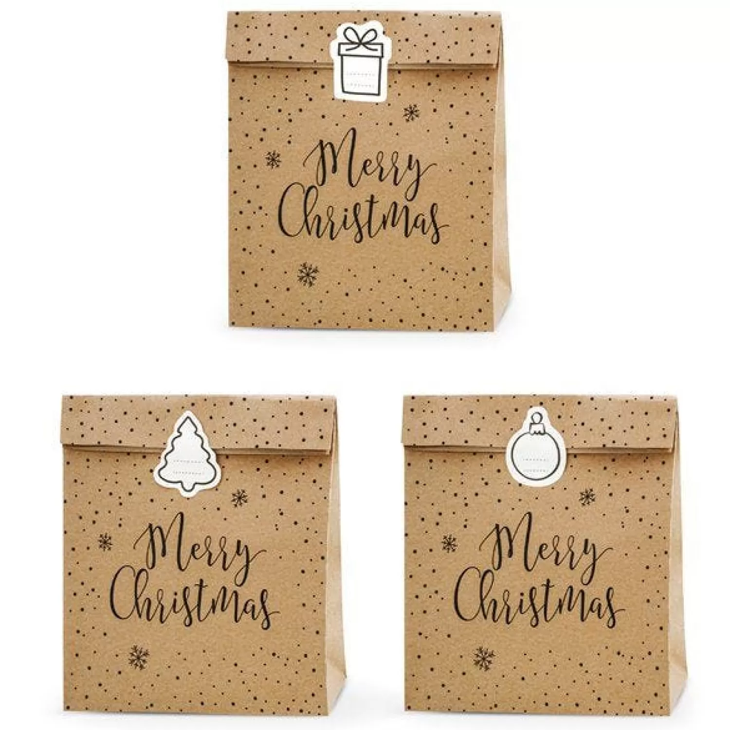 Merry Christmas Kraft Gift Bags - 27Cm (3Pk)<Party Delights Best