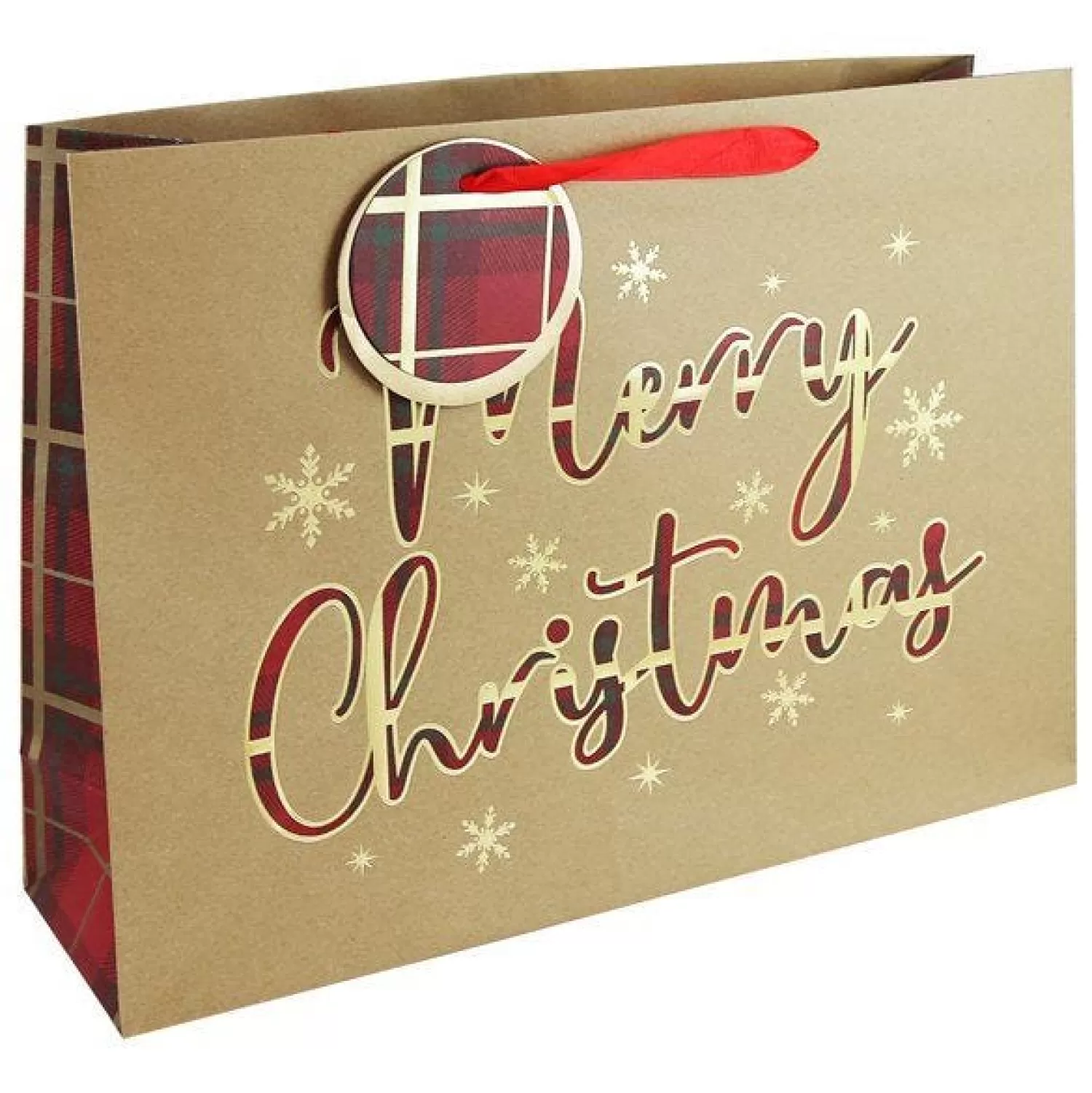 Merry Christmas Tartan Kraft Gift Bag - 44.5Cm X 32.5Cm<Party Delights Flash Sale