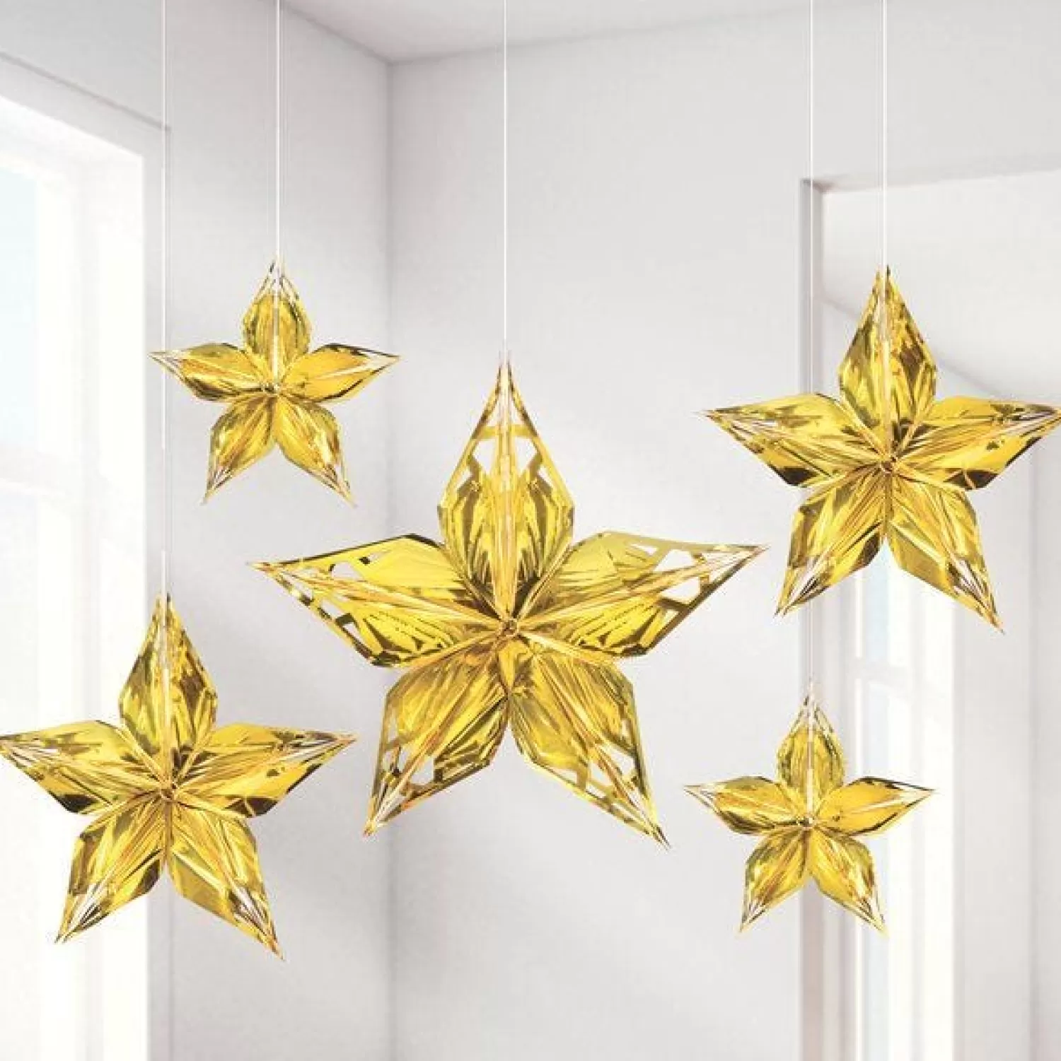 Metallic Gold Hanging Stars - 40Cm (5Pk)<Party Delights Sale