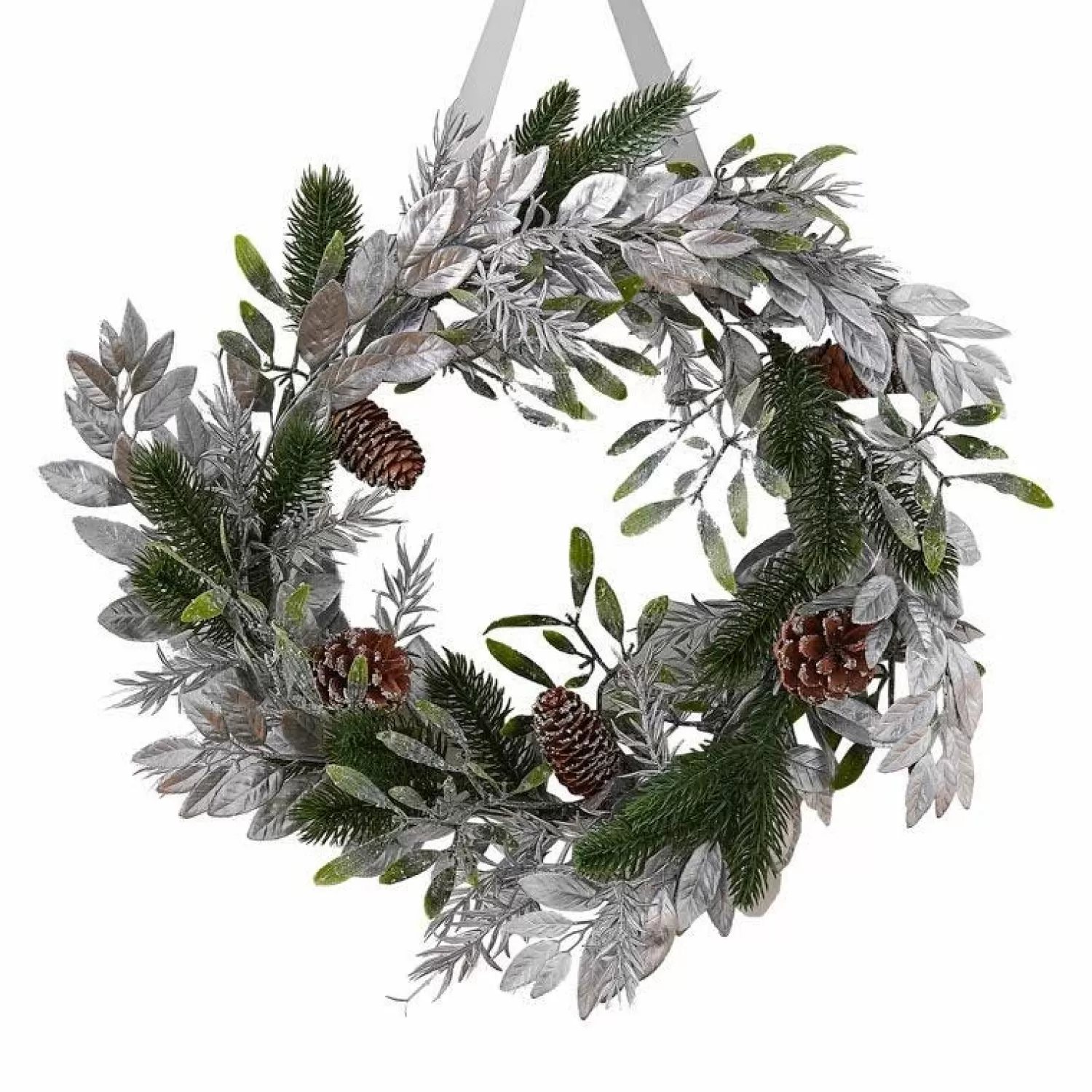 Mistletoe, Pine Cone & Silver Foliage Christmas Wreath - 40Cm<Party Delights Outlet