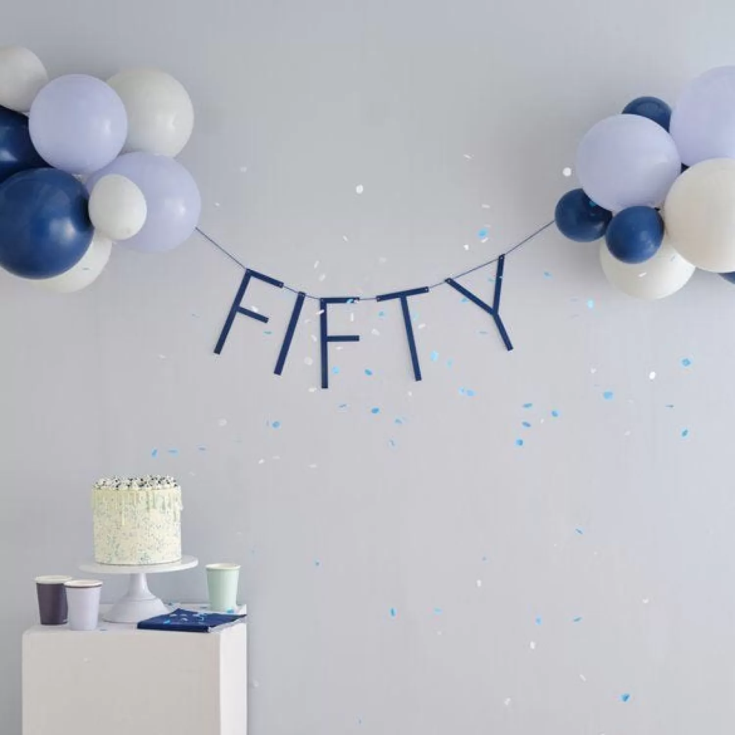 Outlet Party Delights Mix It Up Blue 'Fifty' Banner And Latex Balloons