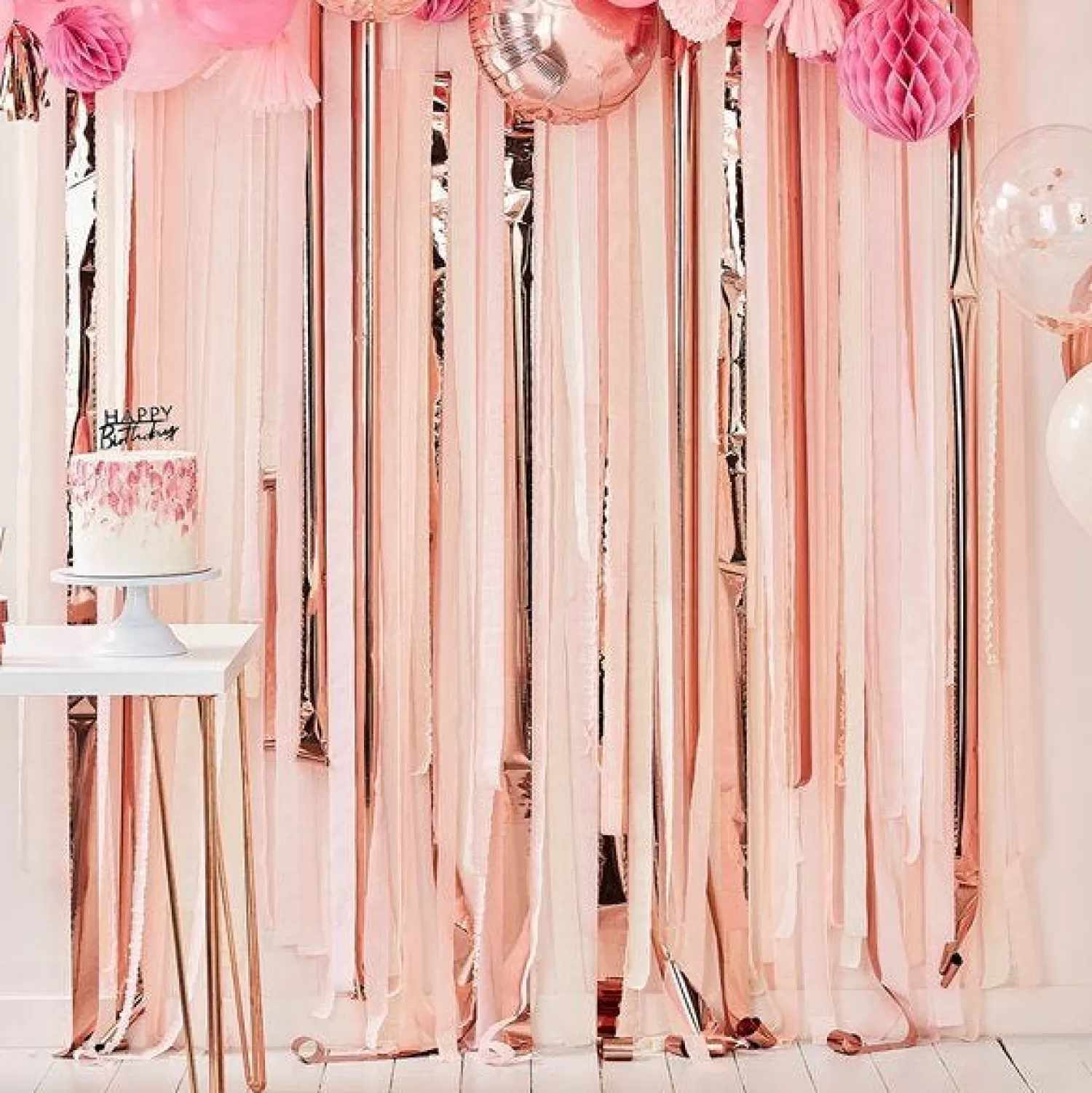 Outlet Party Delights Mix It Up Pink & Rose Gold Streamer Backdrop Kit