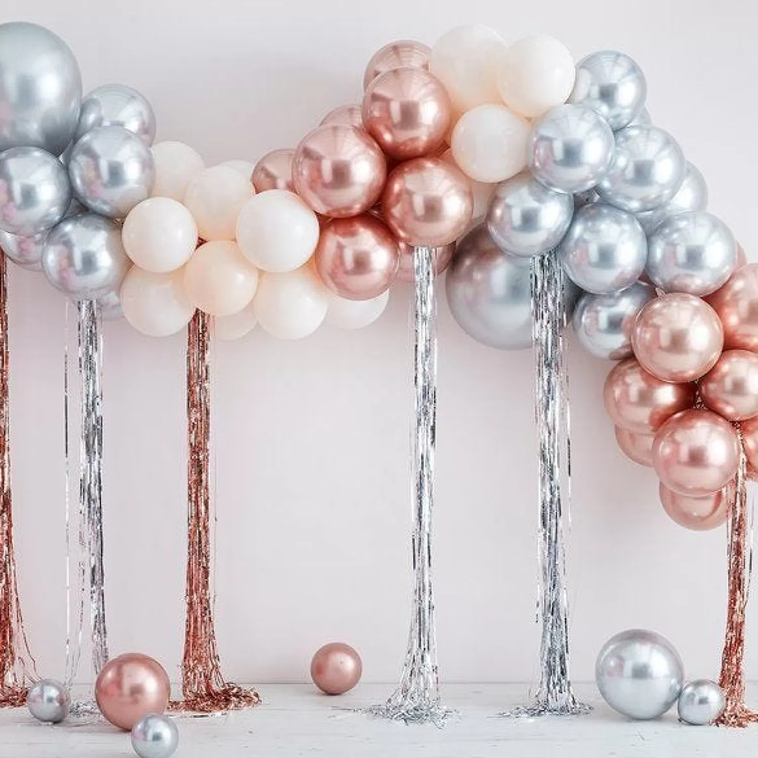 Flash Sale Party Delights Mixed Metallics Balloon Arch With Streamers - 95 Balloons