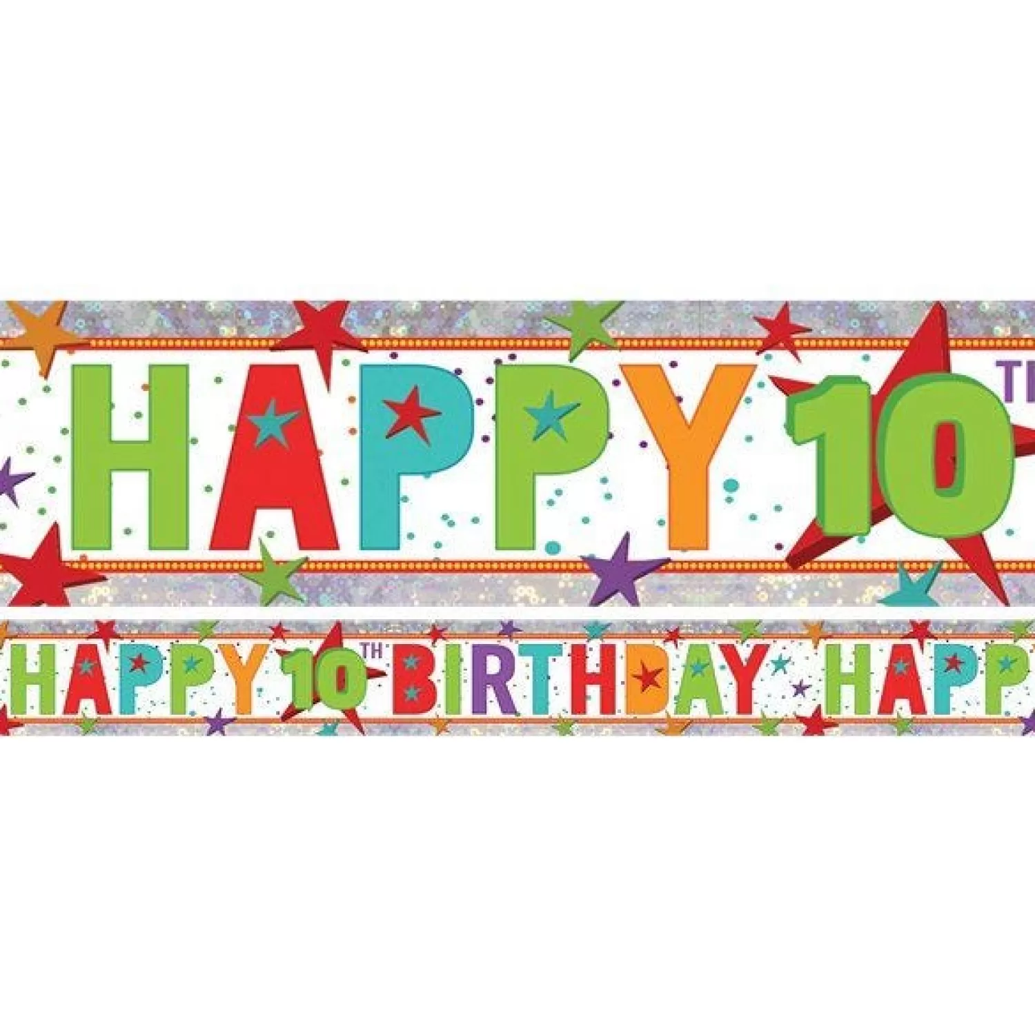 Shop Party Delights Multi Coloured 'Happy 10Th Birthday' Holographic Foil Banner - 2.7M