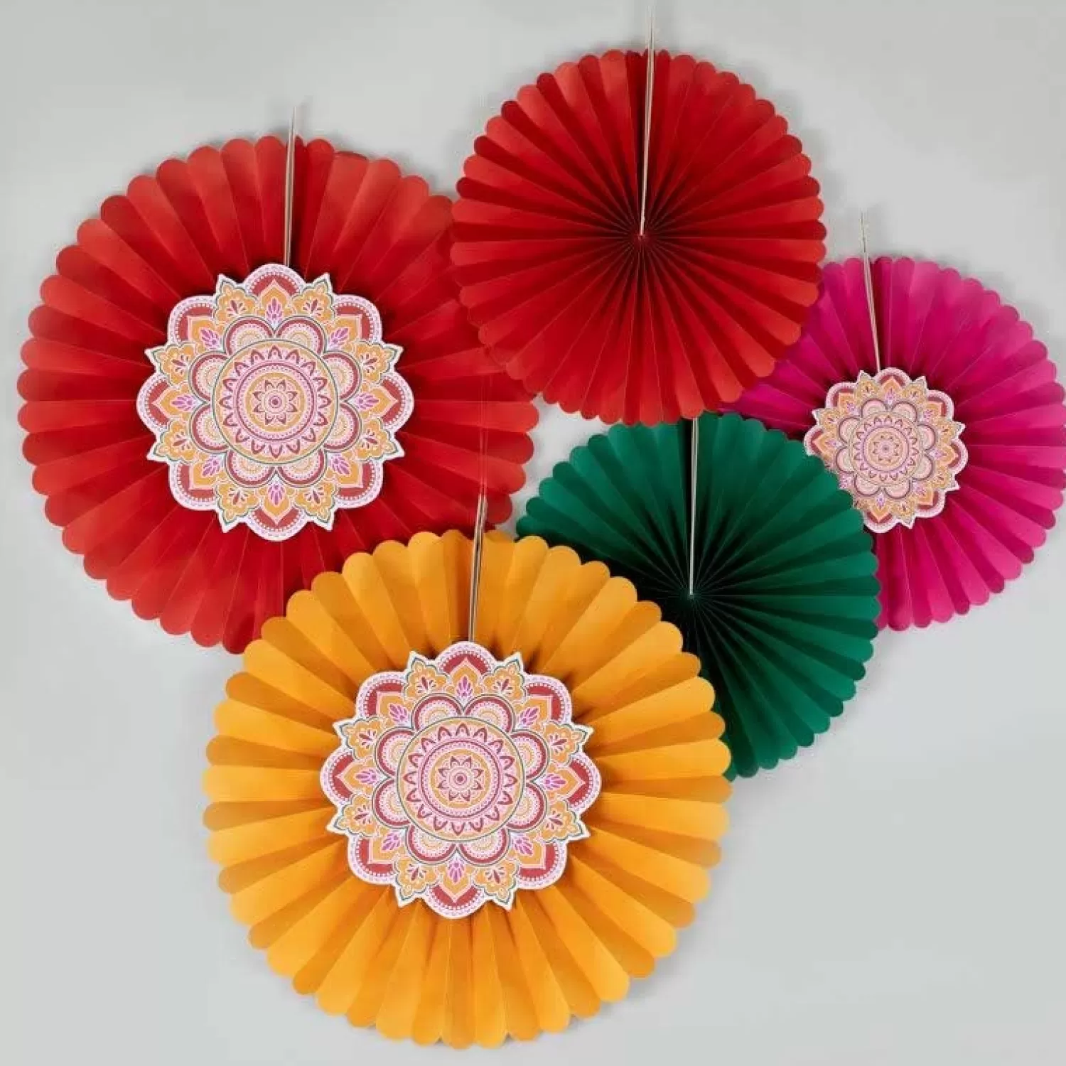 Flash Sale Party Delights Multicoloured Diwali Paper Fan Decorations (5Pk)