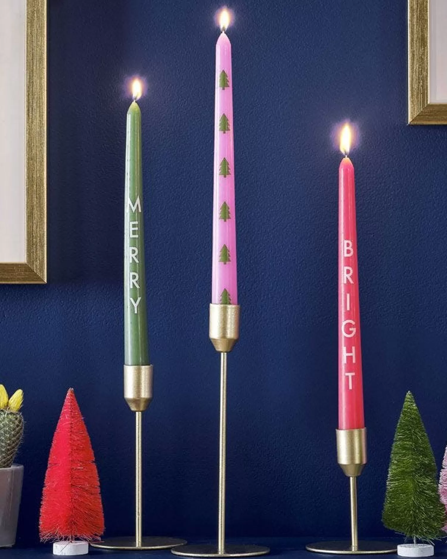 Multicoloured Merry, Bright, Trees Candles<Party Delights Shop