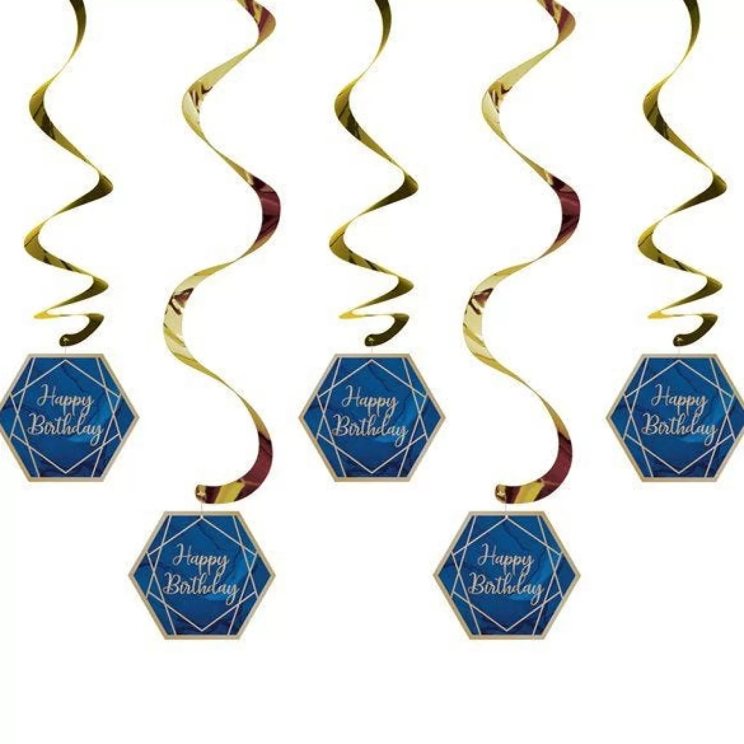 Store Party Delights Navy & Gold Geode 'Happy Birthday' Hanging Swirls (5Pk)