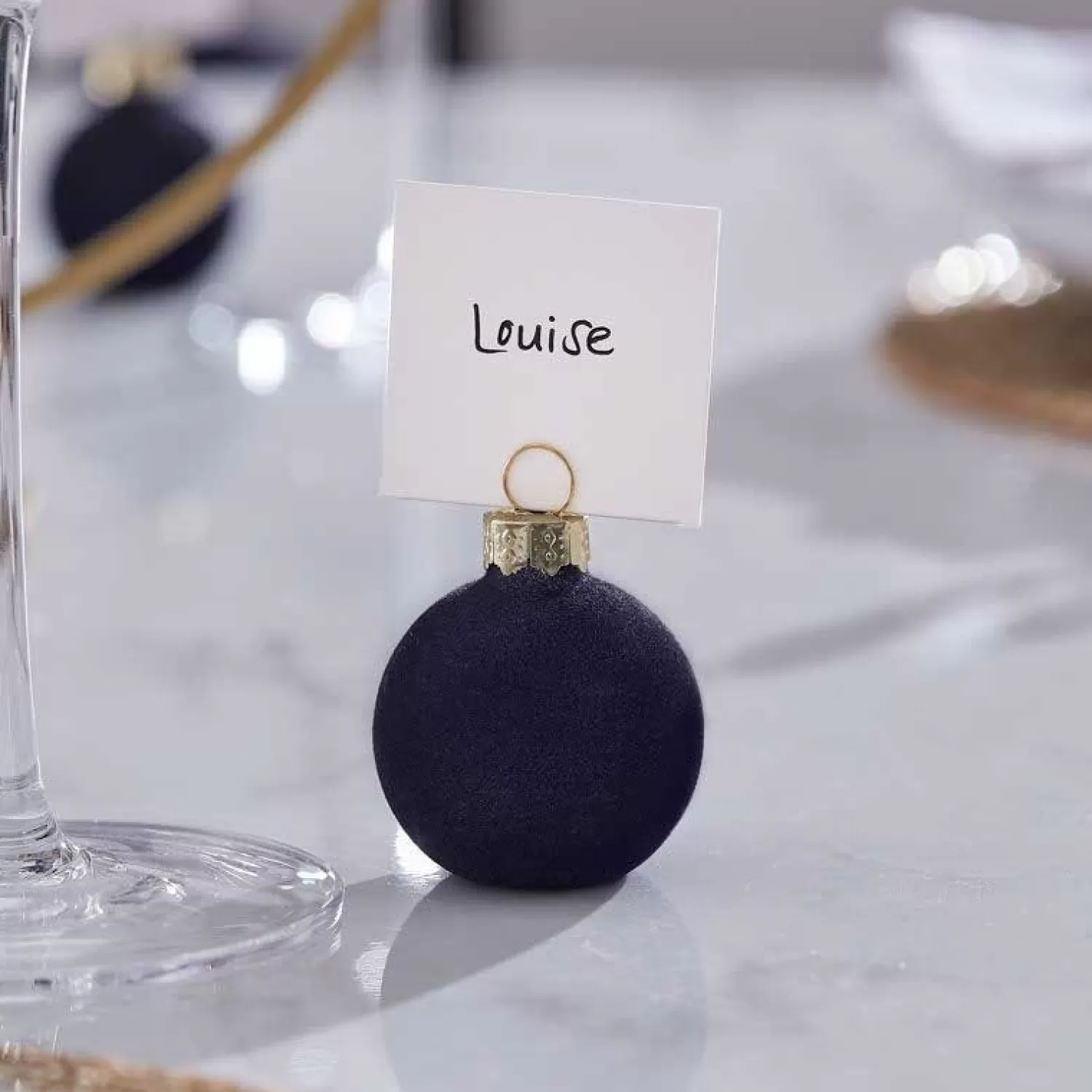 Navy Flocked Bauble Place Card Holders (6Pk)<Party Delights Outlet