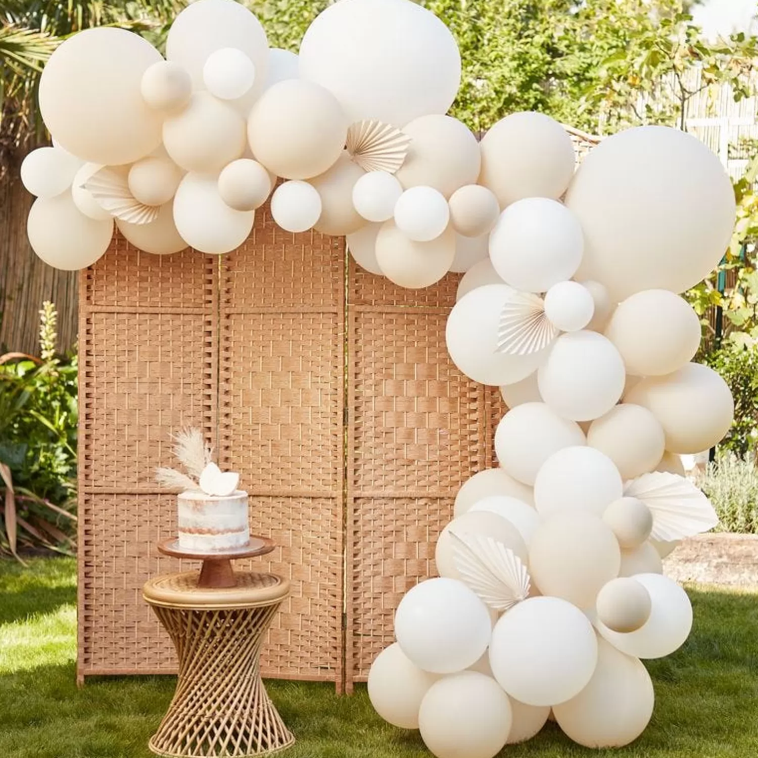 Discount Party Delights Nude & White Balloon Arch With Paper Fans - 80 Balloons