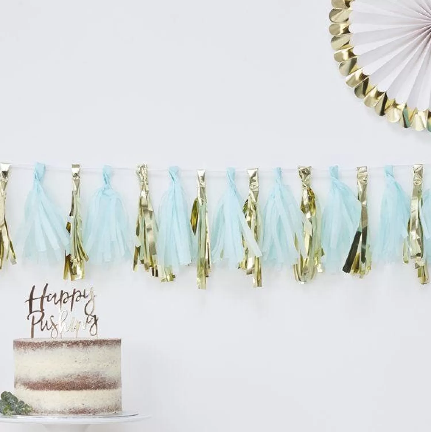 Shop Party Delights Oh Baby Blue & Gold Tassel Garland - 2M (16Pk)