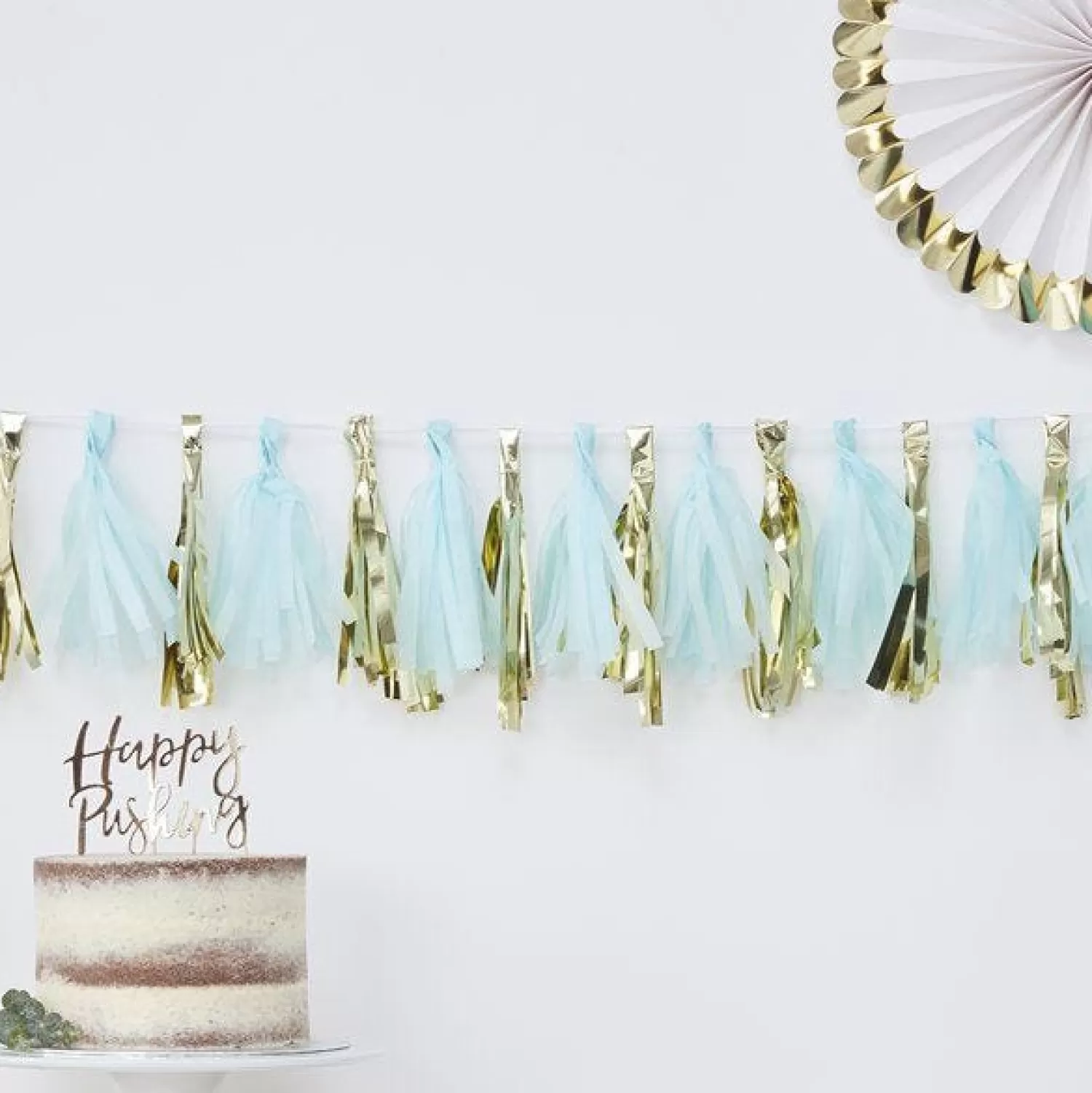 Shop Party Delights Oh Baby Blue & Gold Tassel Garland - 2M (16Pk)