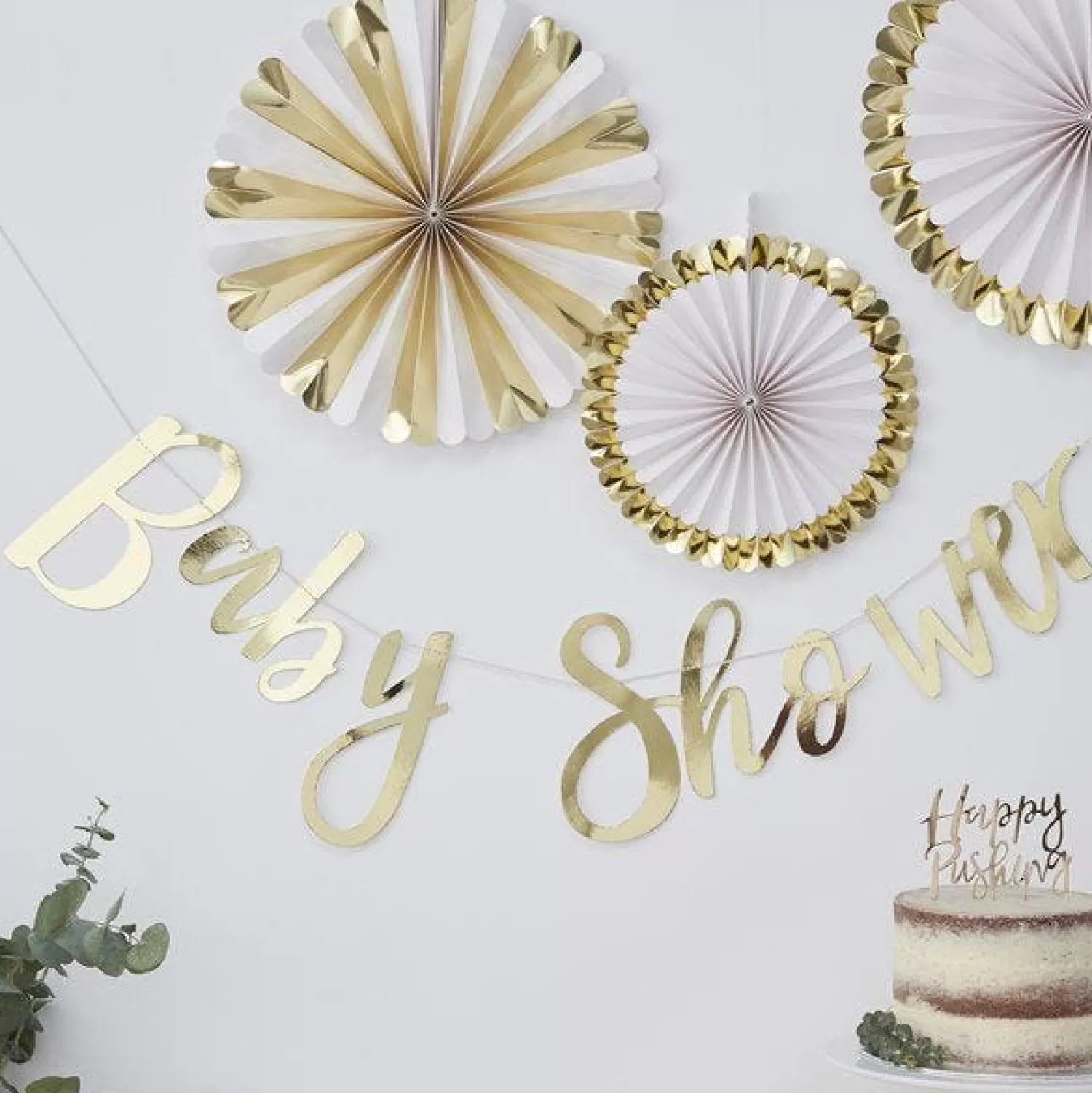 Cheap Party Delights Oh Baby Gold 'Baby Shower' Foil Banner - 1.5M