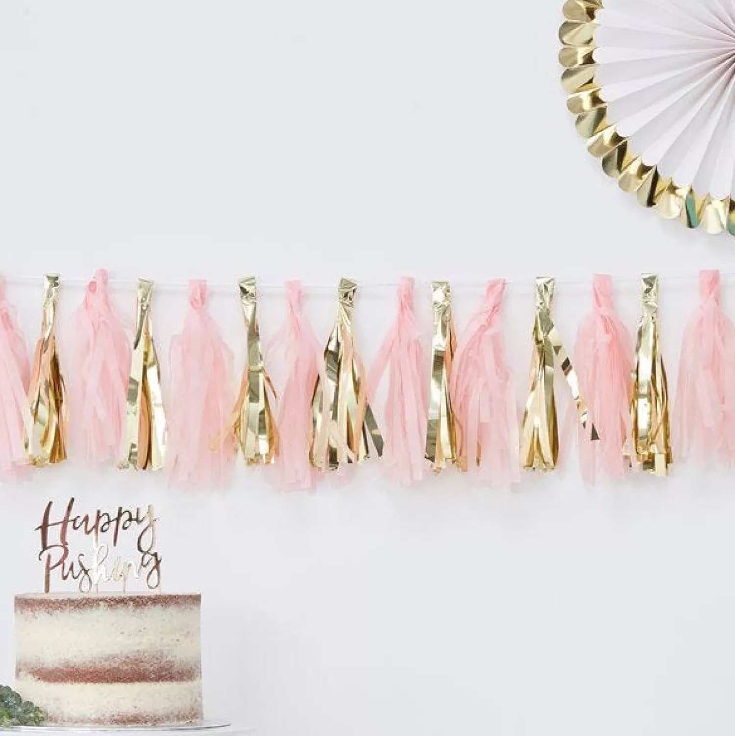 Store Party Delights Oh Baby Pink & Gold Tassel Garland (16Pk)