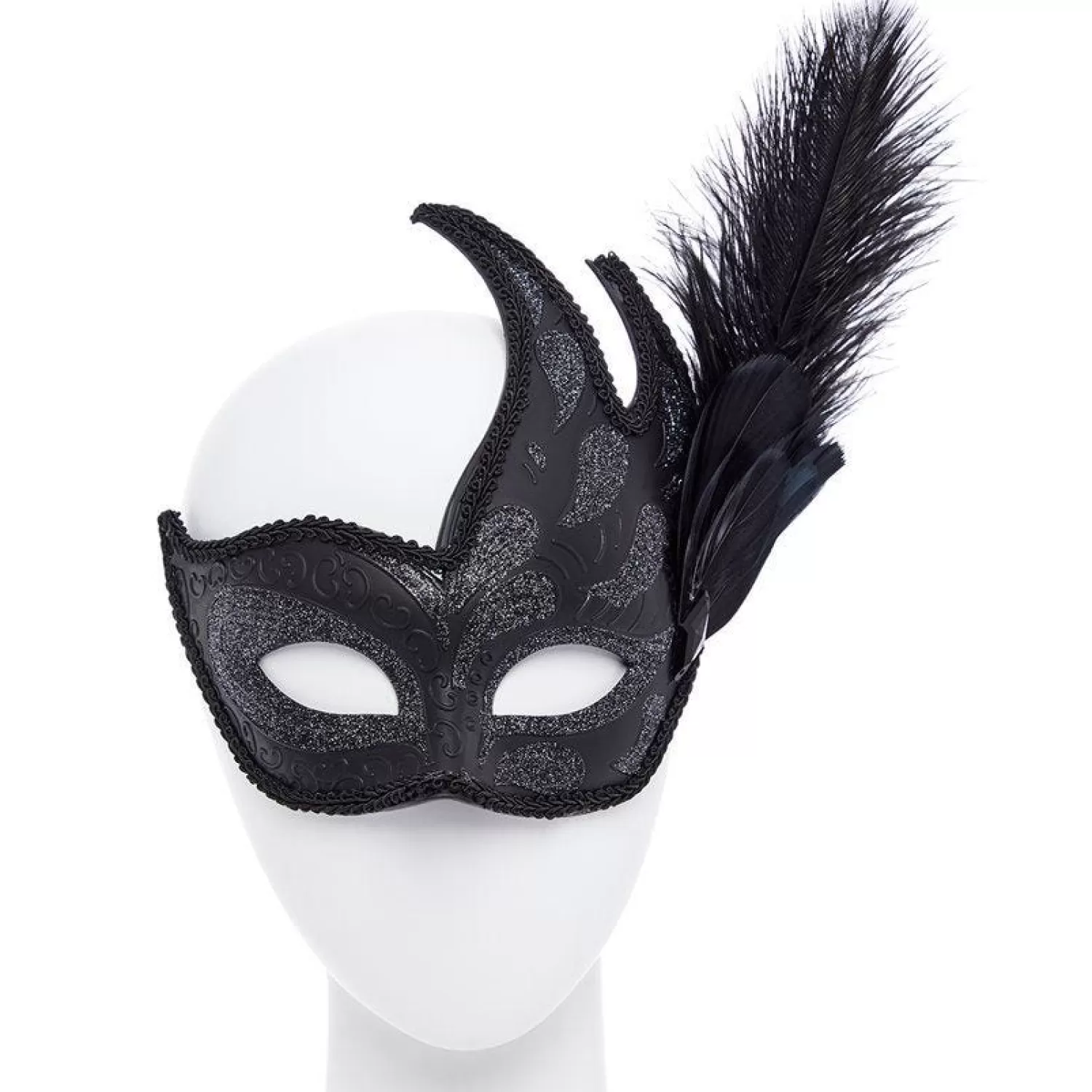 Clearance Party Delights Ornate Black Masquerade Mask With Feathers