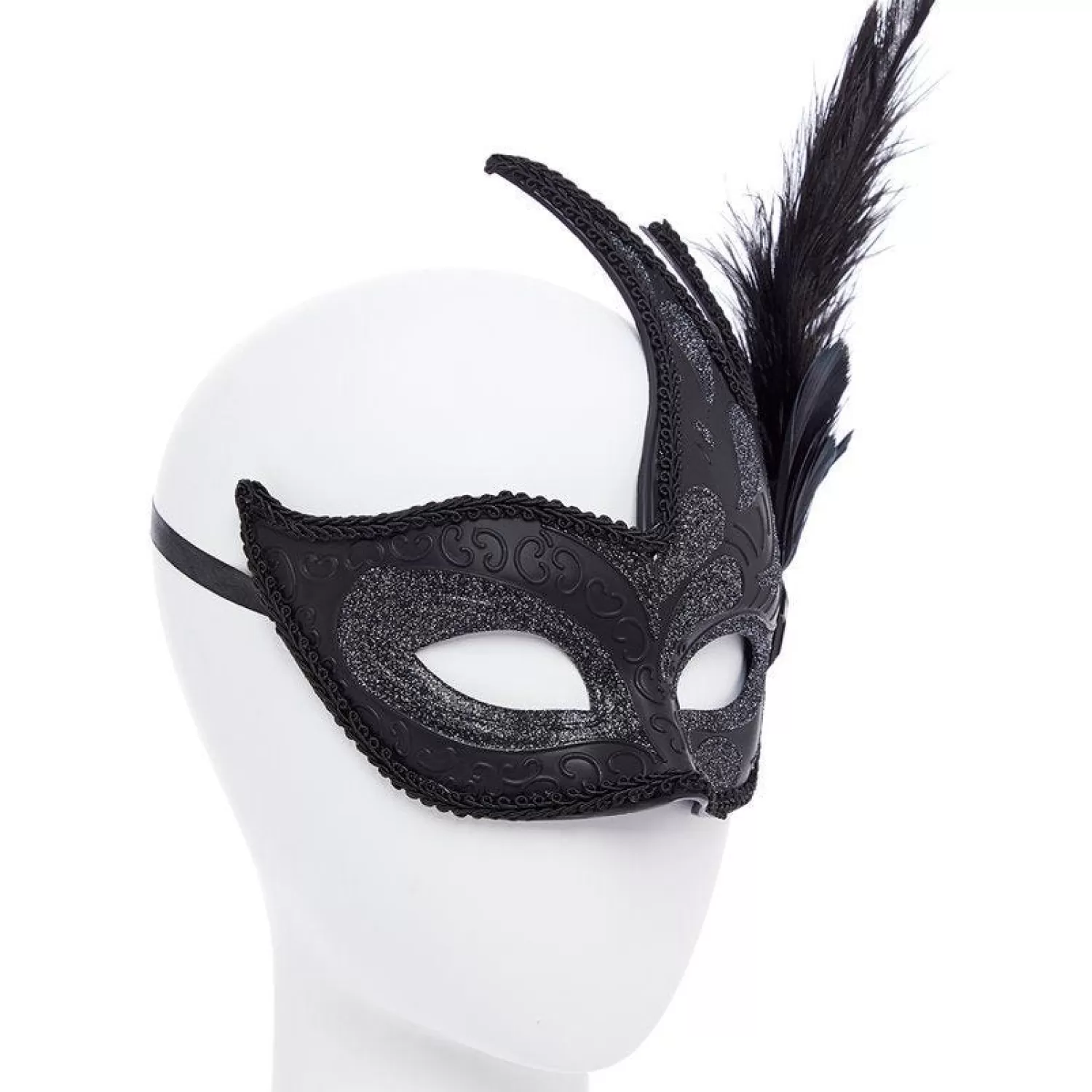 Clearance Party Delights Ornate Black Masquerade Mask With Feathers