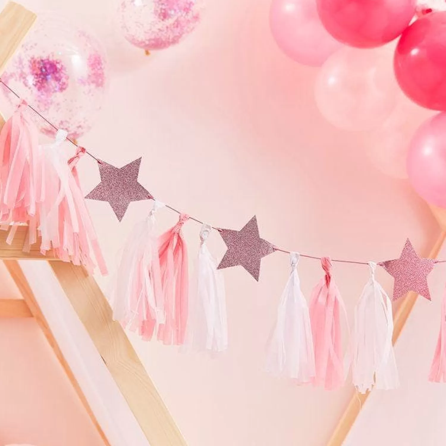 Online Party Delights Pamper Party Pink Glitter Star Tassel Garland - 2M