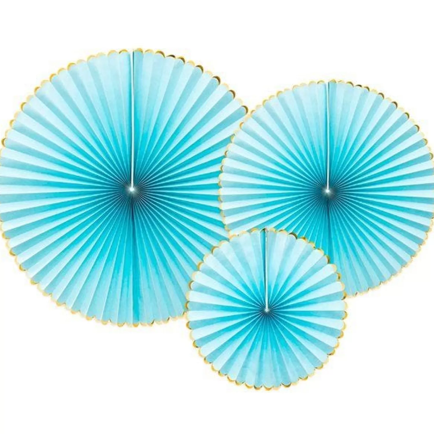 Best Party Delights Pastel Blue & Gold Paper Fans (3Pk)