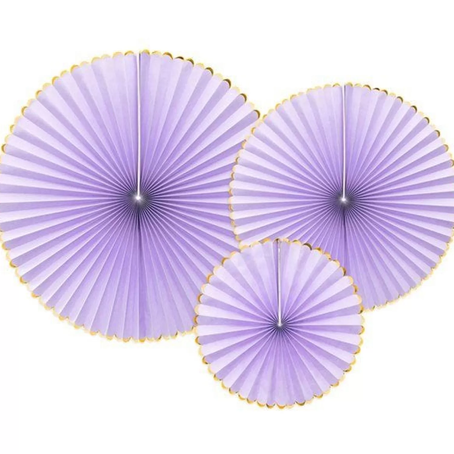 New Party Delights Pastel Lilac & Gold Paper Fans (3Pk)