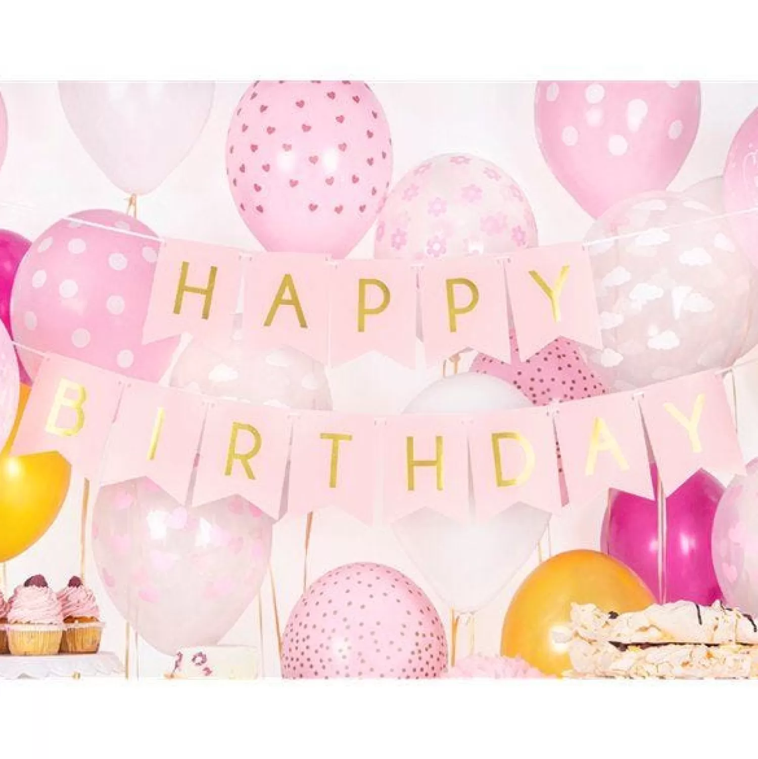 Discount Party Delights Pastel Pink & Gold Happy Birthday Banner - 1.7M