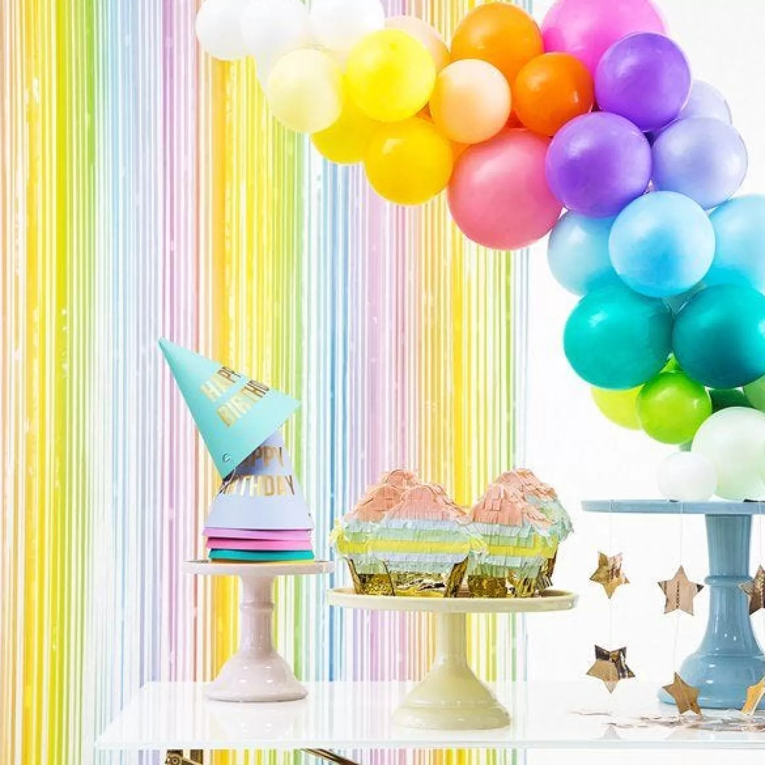 Store Party Delights Pastel Rainbow Backdrop Curtain - 1.9M X 1M