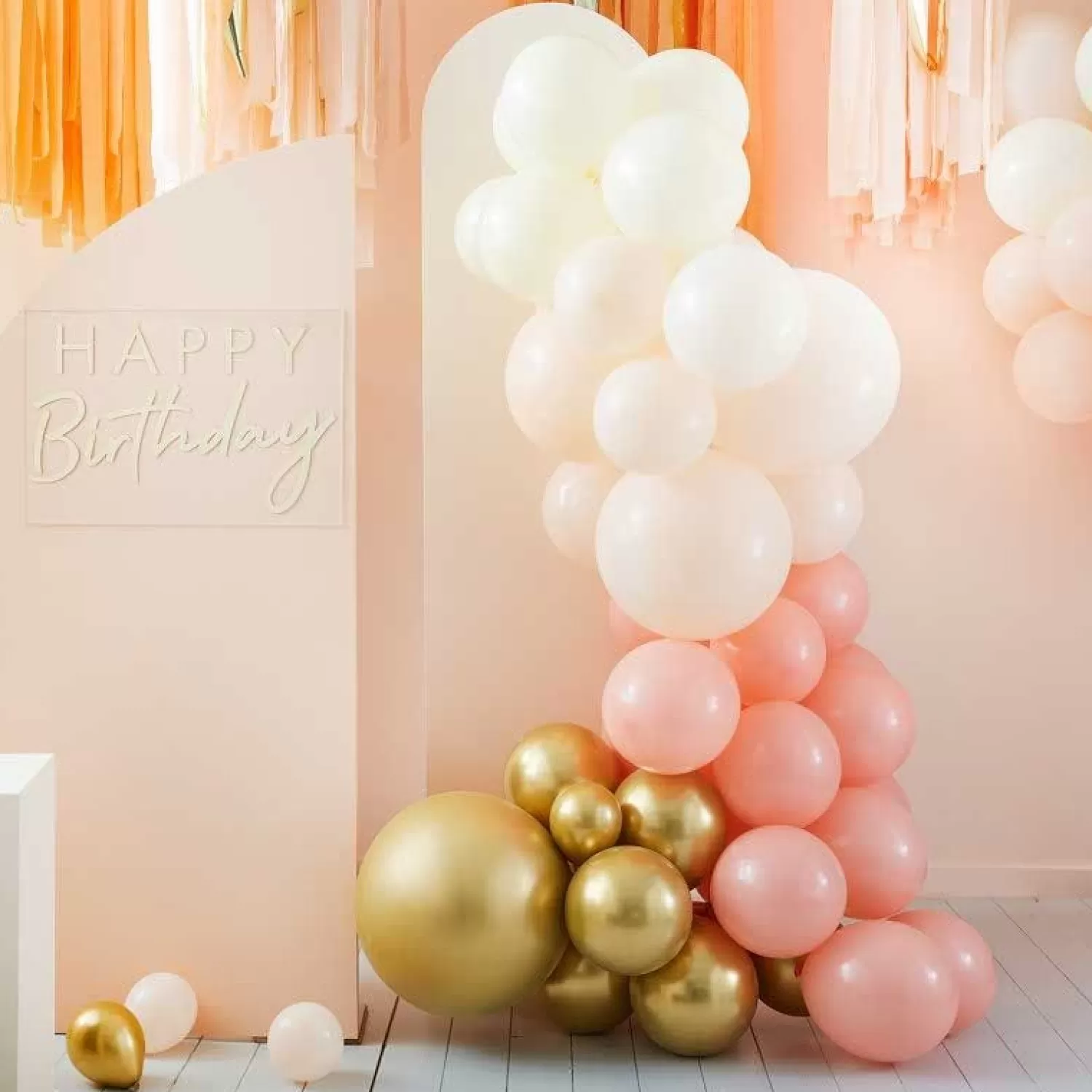 Cheap Party Delights Peach And Gold Balloon Arch - 75 Balloons