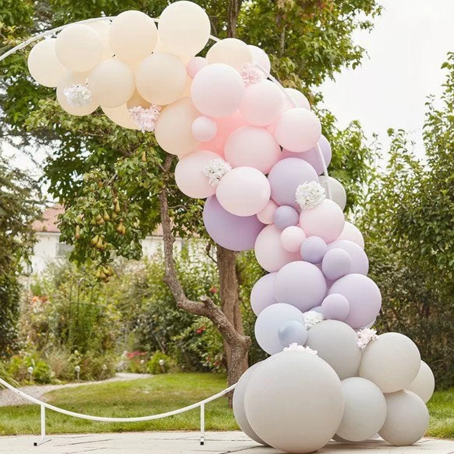 Flash Sale Party Delights Pink & Lilac Mix Balloon Arch With Hydrangea Flowers - 75 Balloons