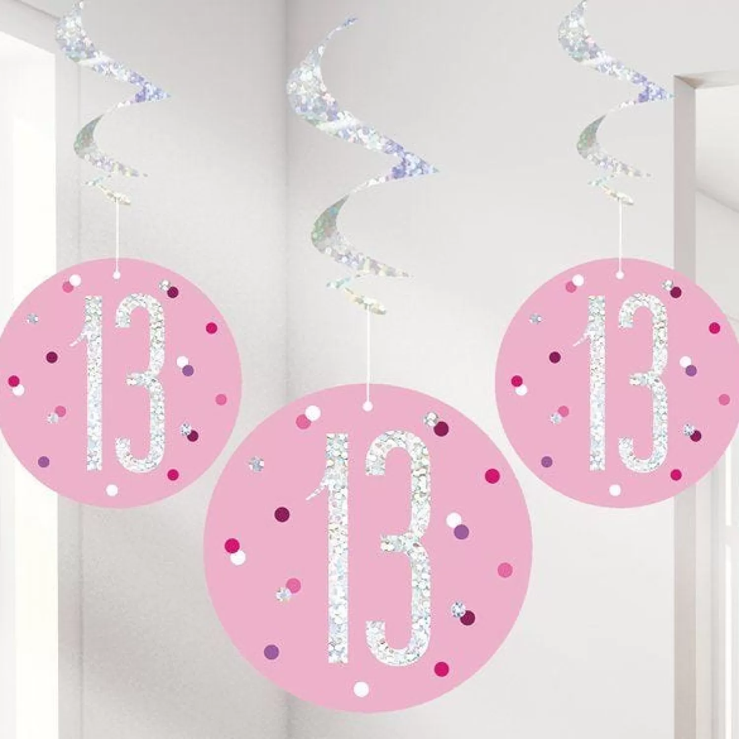 Hot Party Delights Pink Birthday Glitz Age 13 Hanging Swirls - 80Cm (6Pk)