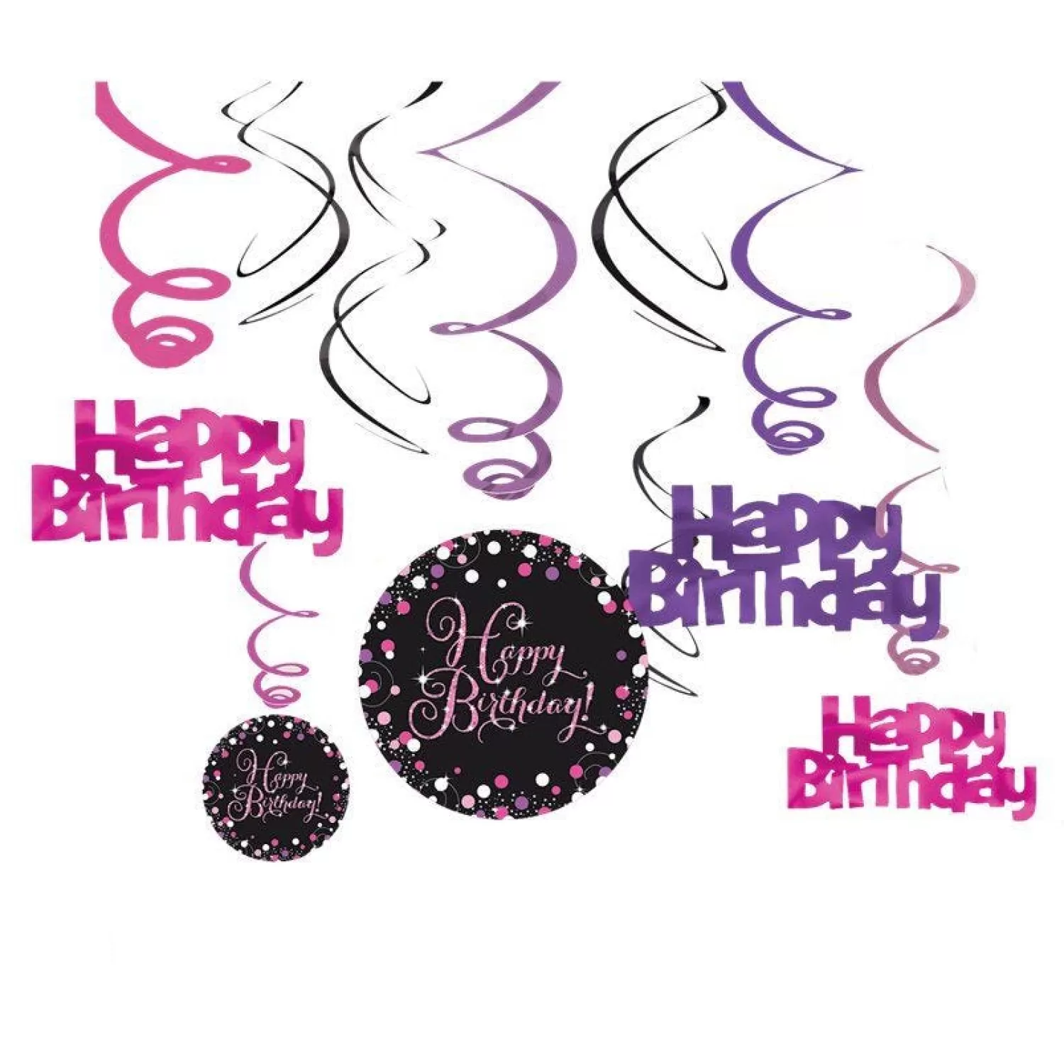 Shop Party Delights Pink Happy Birthday Hanging Swirls - 45Cm (12Pk)