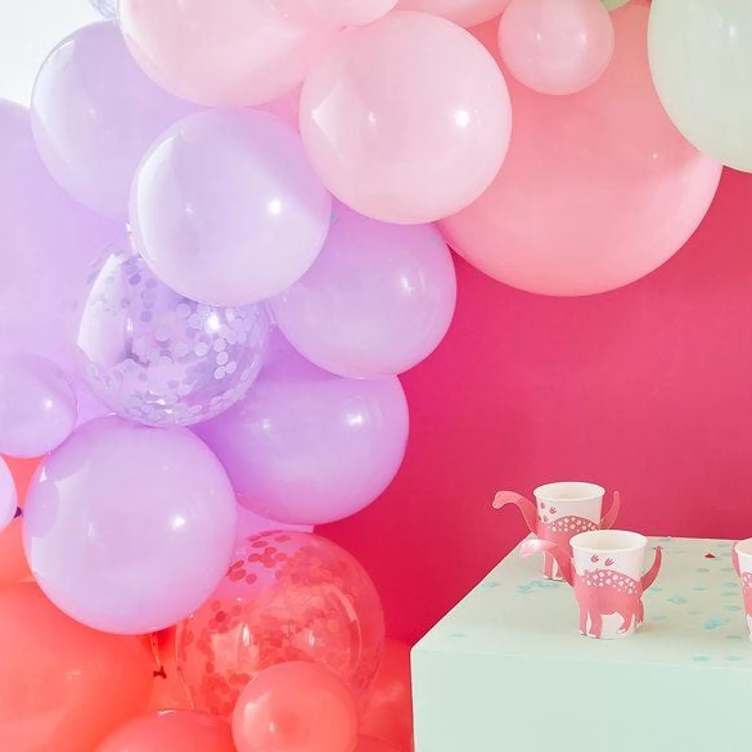 Online Party Delights Pink, Lilac, Pastel Green And Confetti Balloon Arch - 75 Balloons