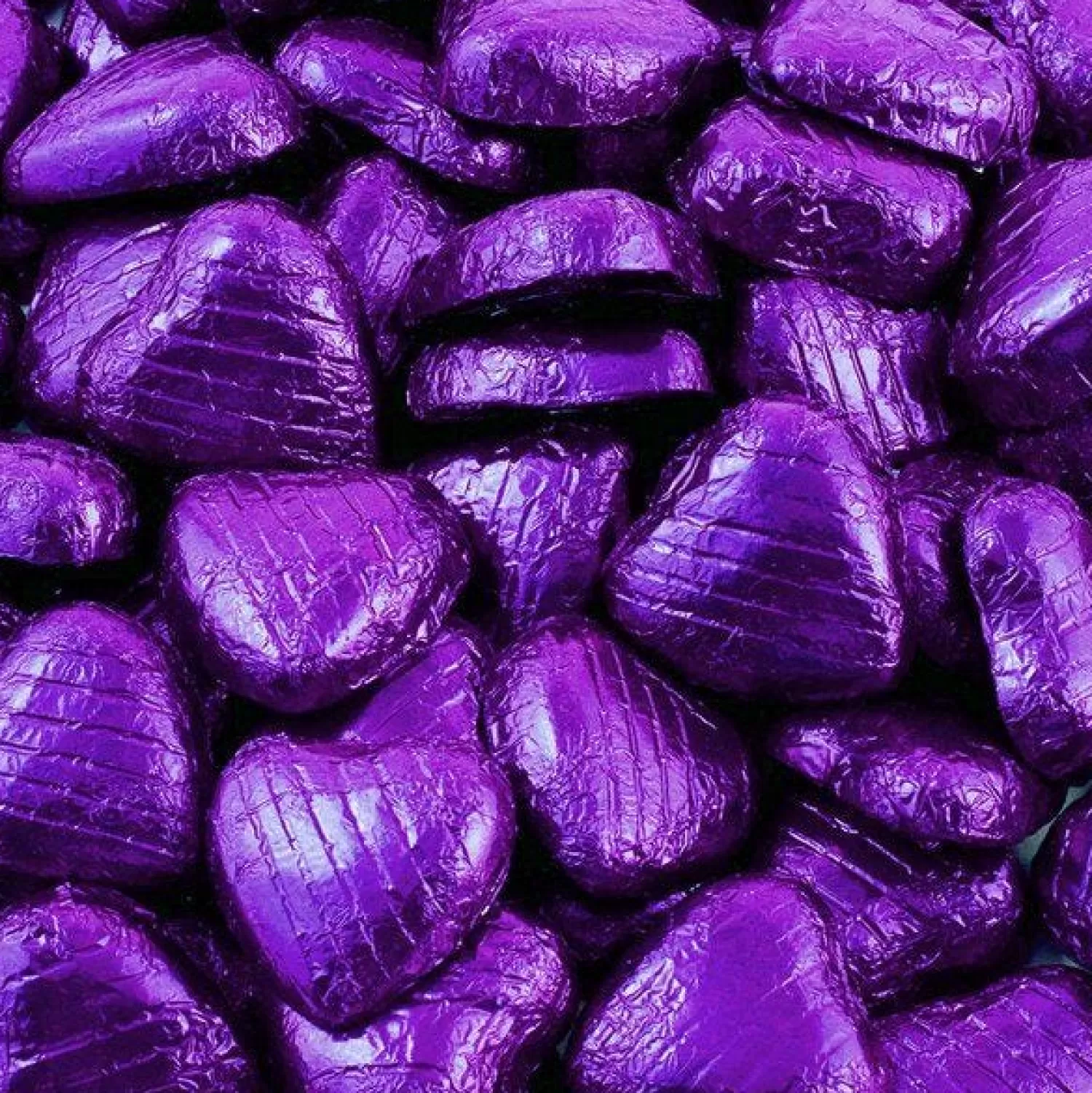 Clearance Party Delights Purple Foil Chocolate Hearts - 1Kg