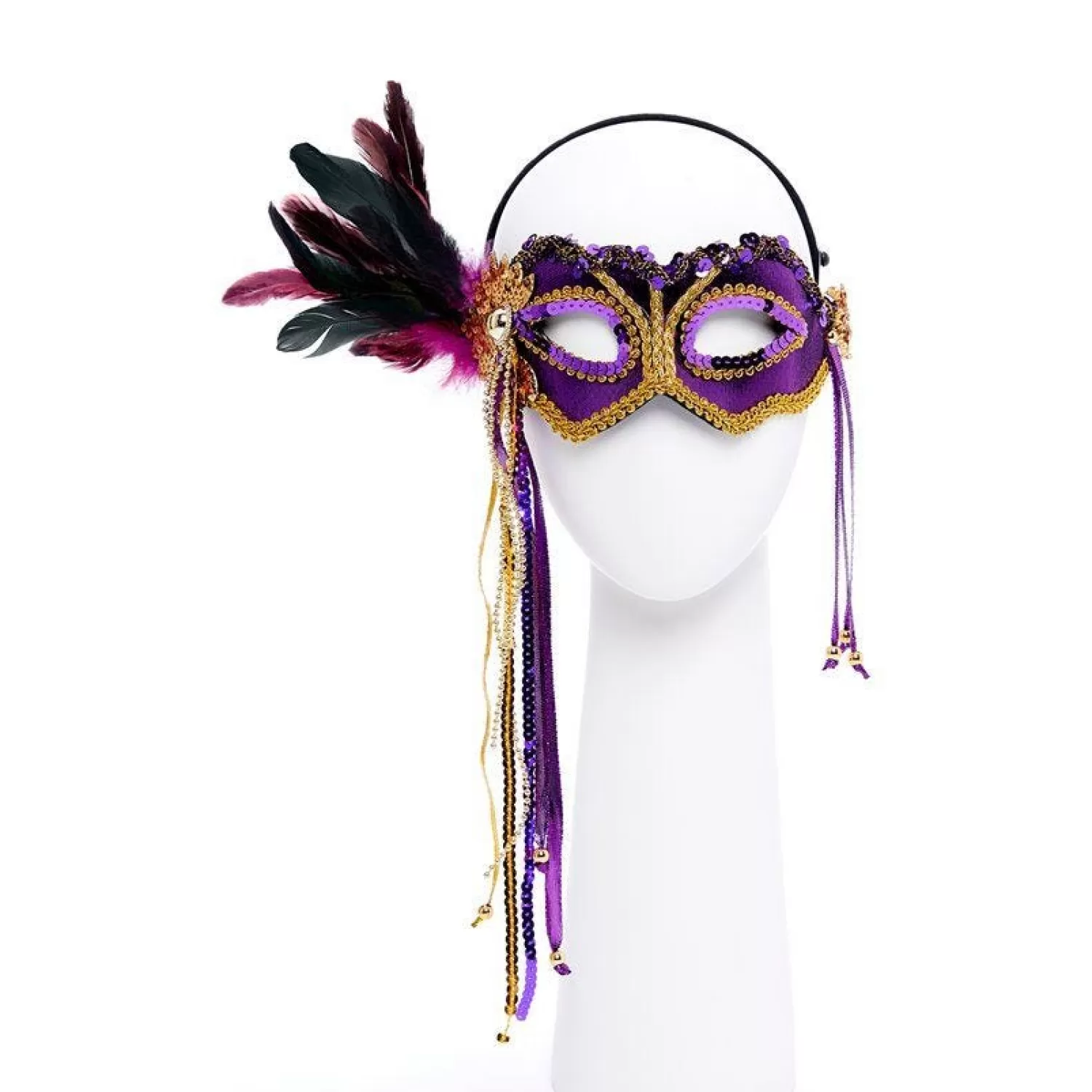 Flash Sale Party Delights Purple Masquerade Mask With Feathers