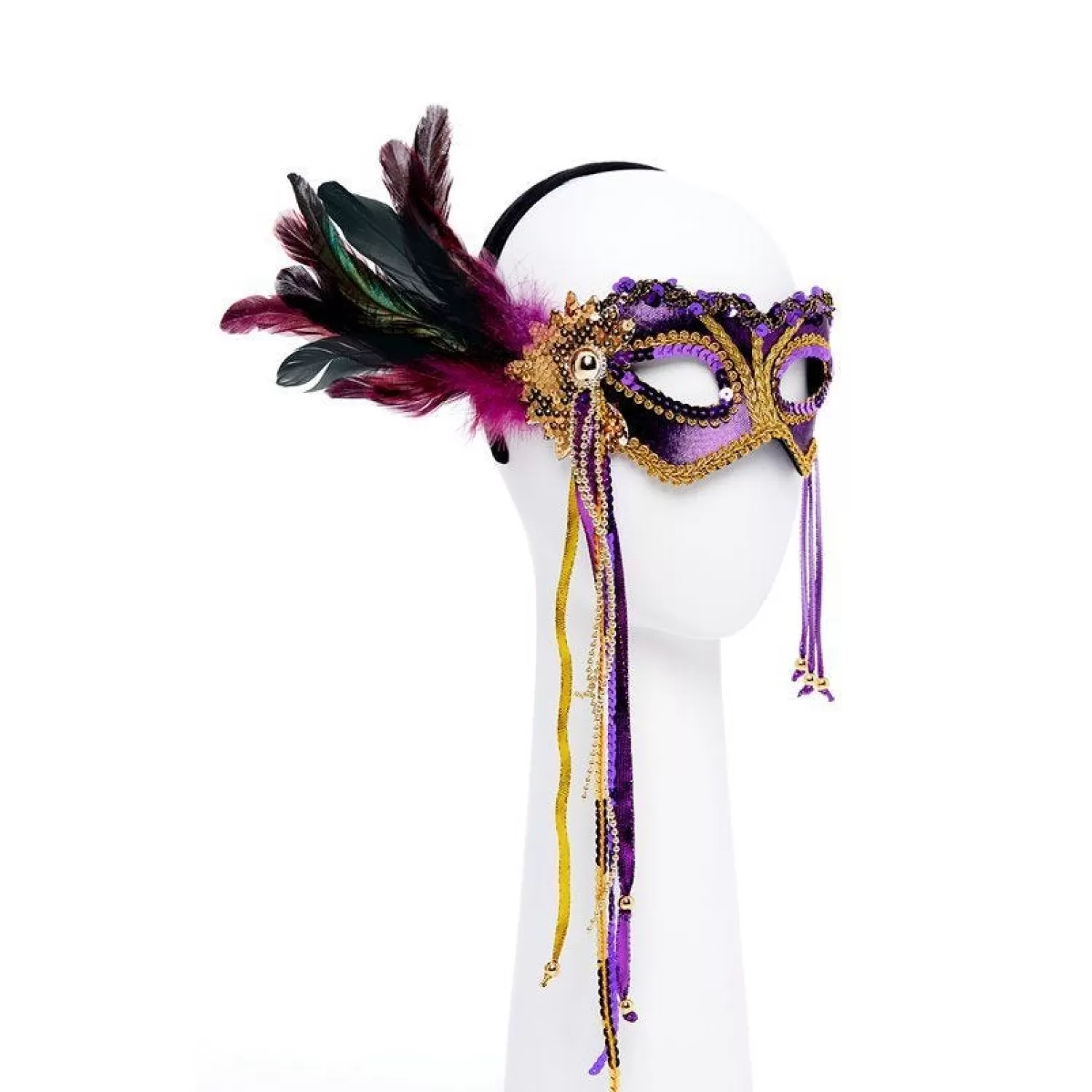 Flash Sale Party Delights Purple Masquerade Mask With Feathers