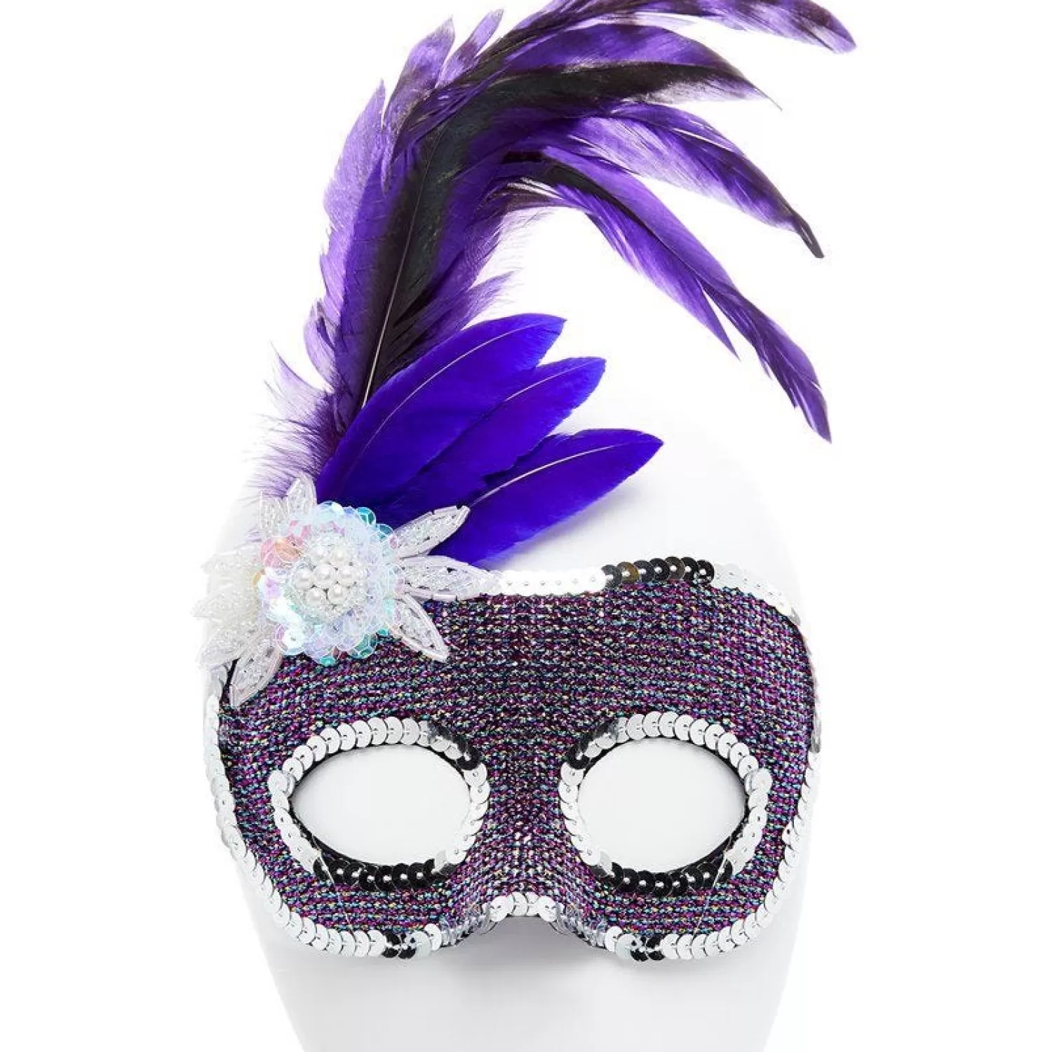 Sale Party Delights Purple Masquerade Mask With Side Feathers