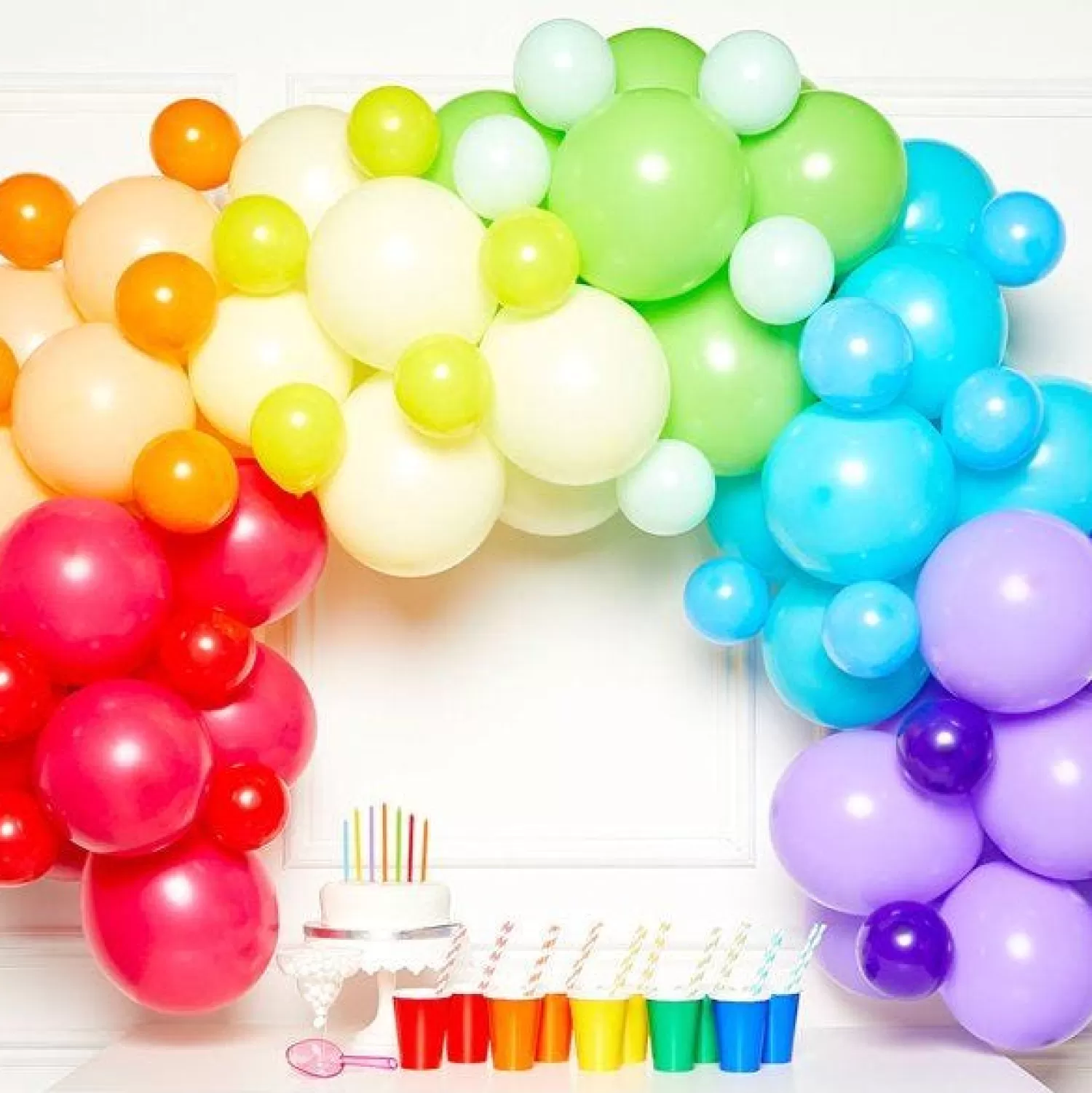 Cheap Party Delights Rainbow Latex Balloon Arch Garland - 78 Balloons