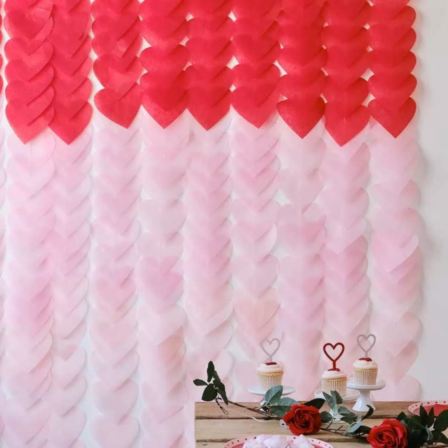 Online Party Delights Red & Pink Ombre Heart Tissue Paper Backdrop