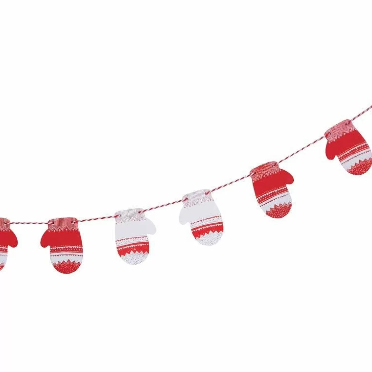 Red & White Festive Mitten Wooden Bunting - 1.5M<Party Delights Fashion