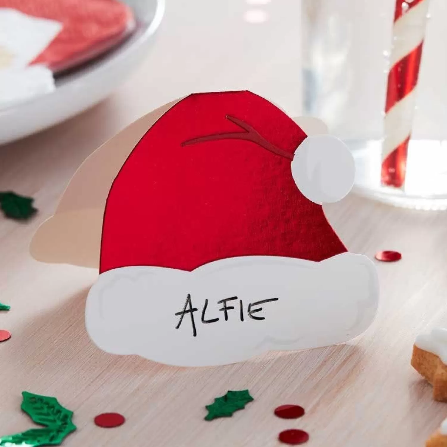 Red Foil Santa Hat Place Cards - 7Cm (10Pk)<Party Delights Flash Sale