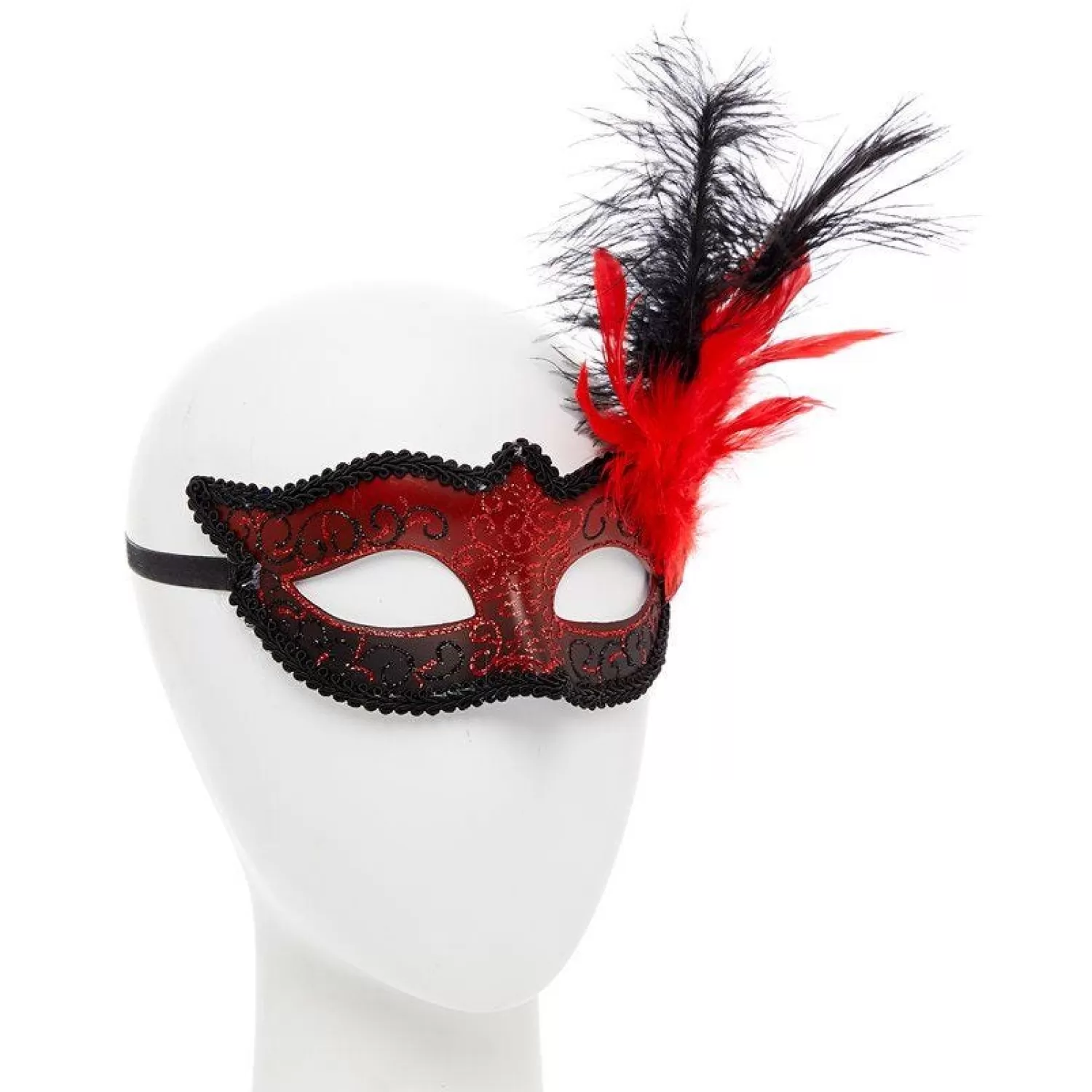 New Party Delights Red Masquerade Mask With Glitter & Feathers