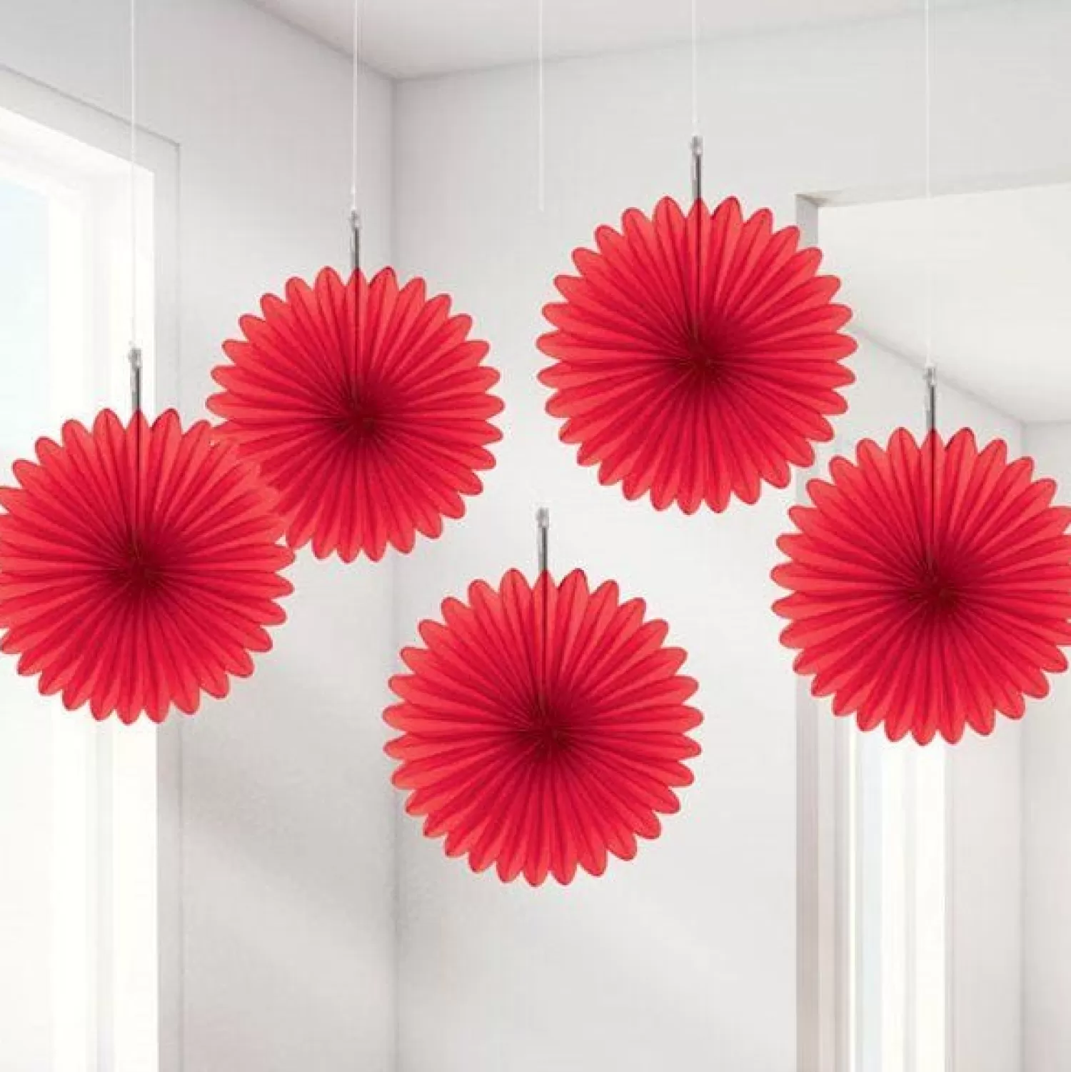 Best Party Delights Red Paper Fan Decorations - 15Cm (5Pk)