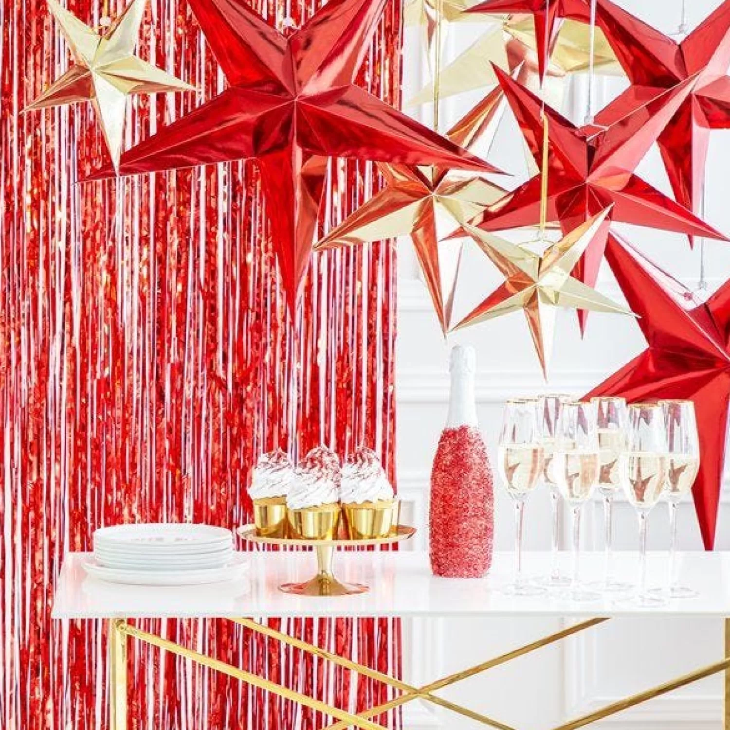 Red Paper Star Hanging Decoration - 30Cm<Party Delights Clearance