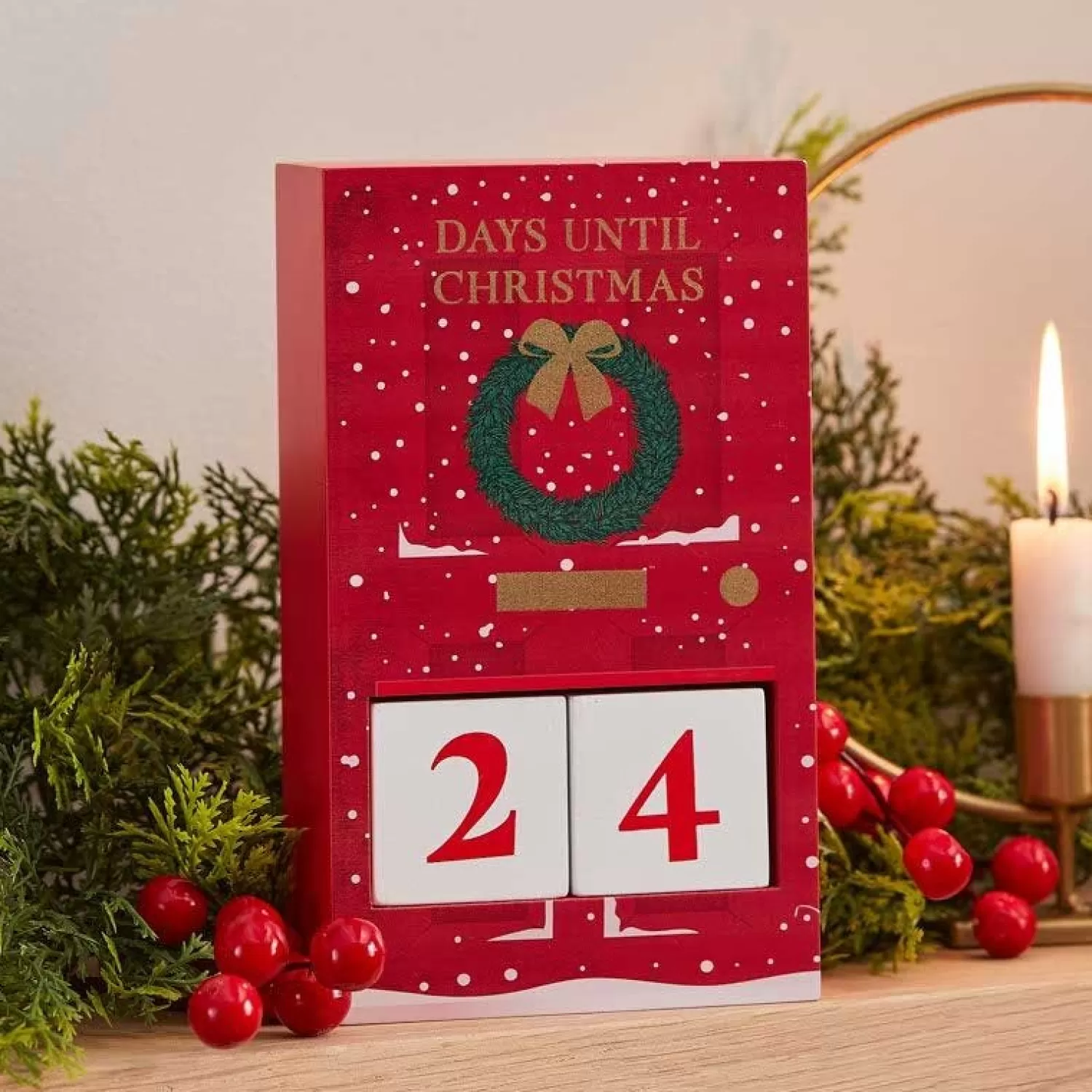 Red Wooden Christmas Door Countdown Calendar - 15Cm<Party Delights Flash Sale