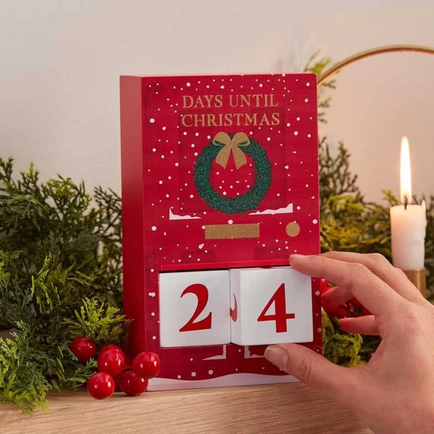 Red Wooden Christmas Door Countdown Calendar - 15Cm<Party Delights Flash Sale