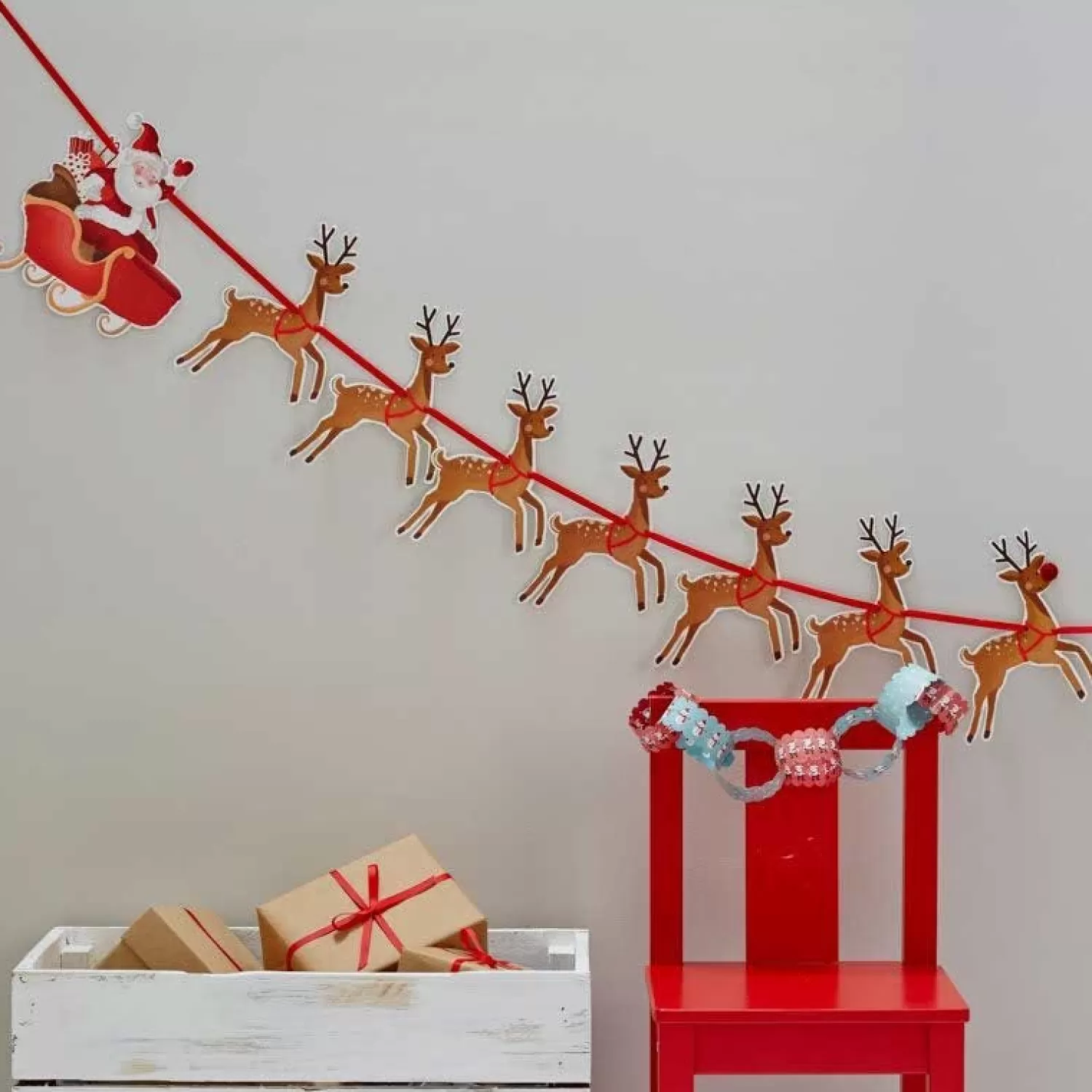 Cheap Party Delights Reindeer & Santa Sleigh Christmas Bunting - 1.8M