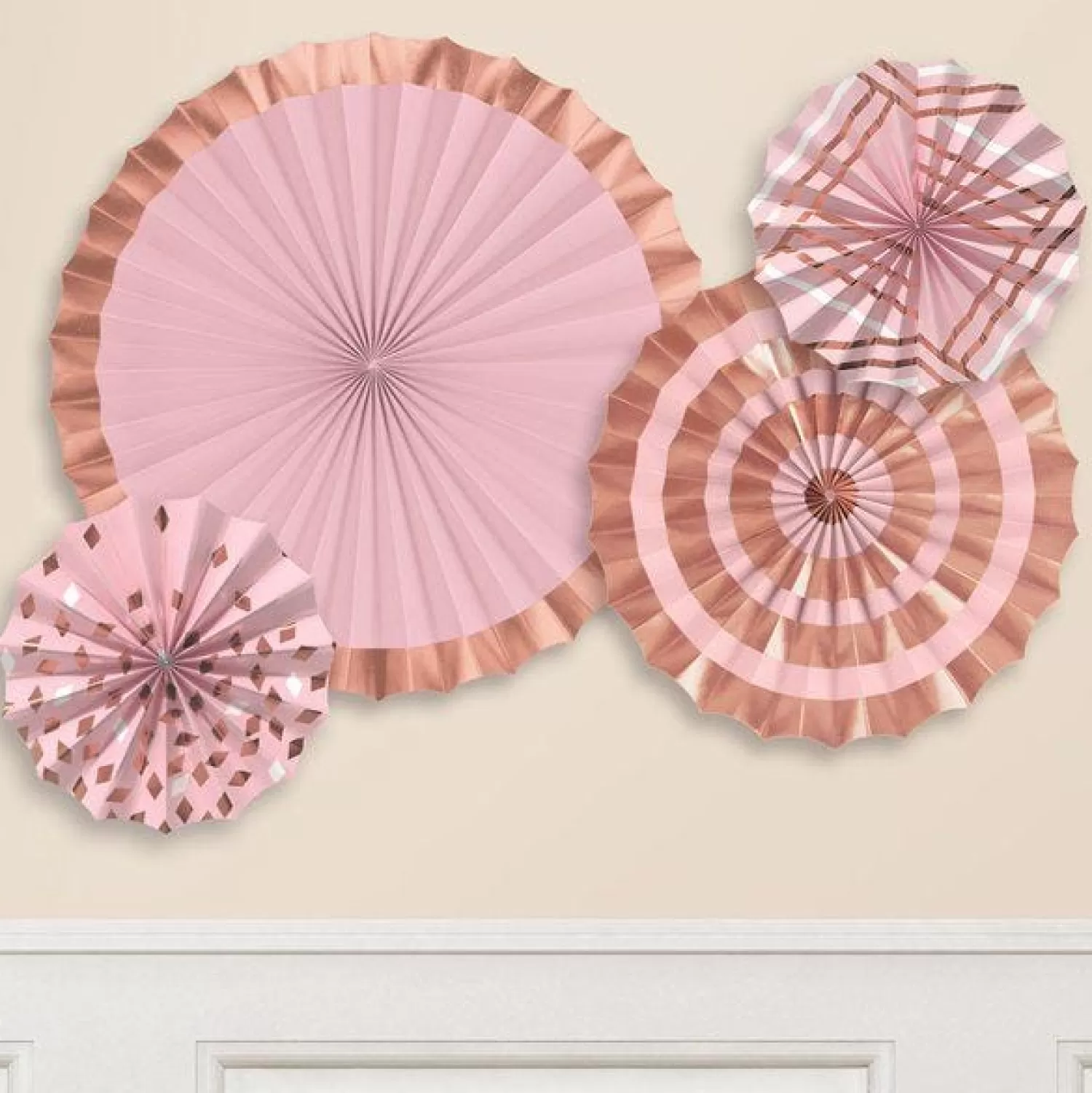 Best Party Delights Rose Gold Blush Paper Fans (4Pk)