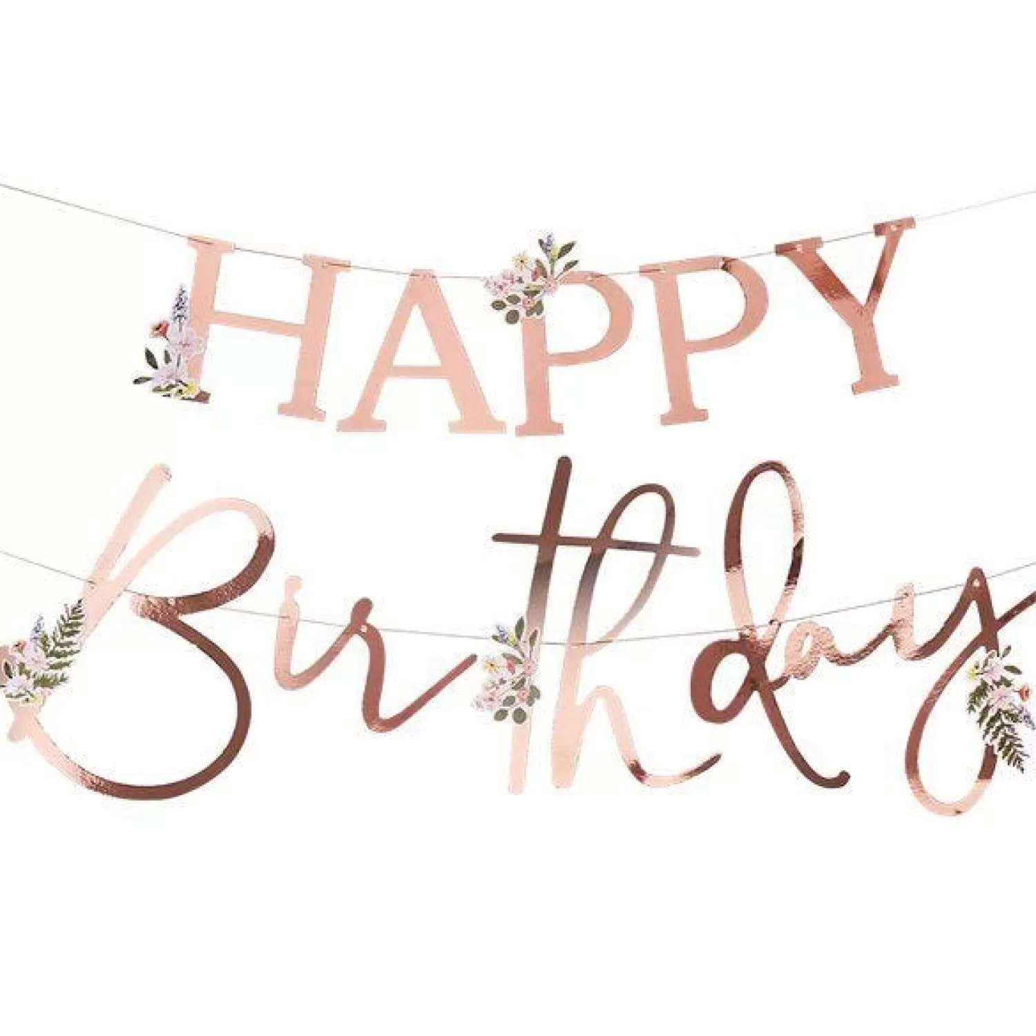 Store Party Delights Rose Gold Floral 'Happy Birthday' Paper Banner - 2M