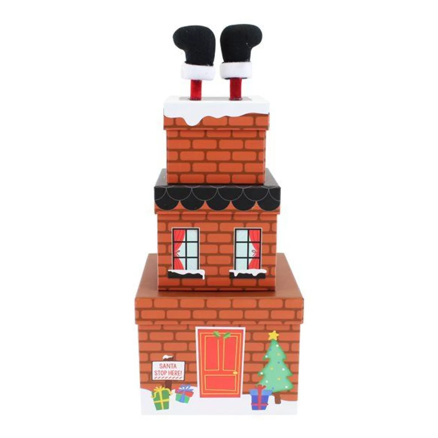 Santa Chimney Plush Stacking Boxes - 35Cm (3Pk)<Party Delights Online